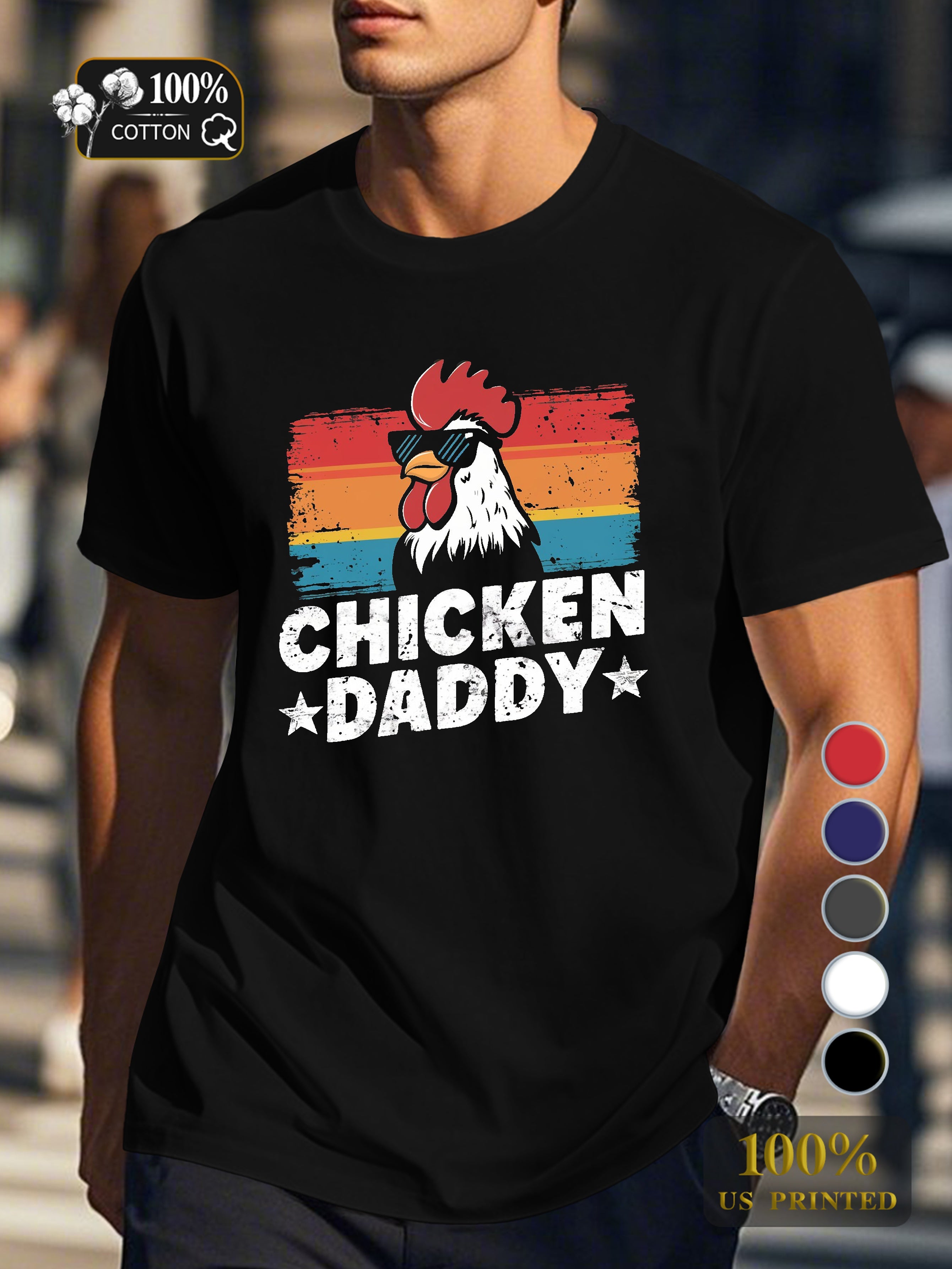 CHICKEN DADDY rooster illustration Men's pure cotton Tshirt Comfort Fit
