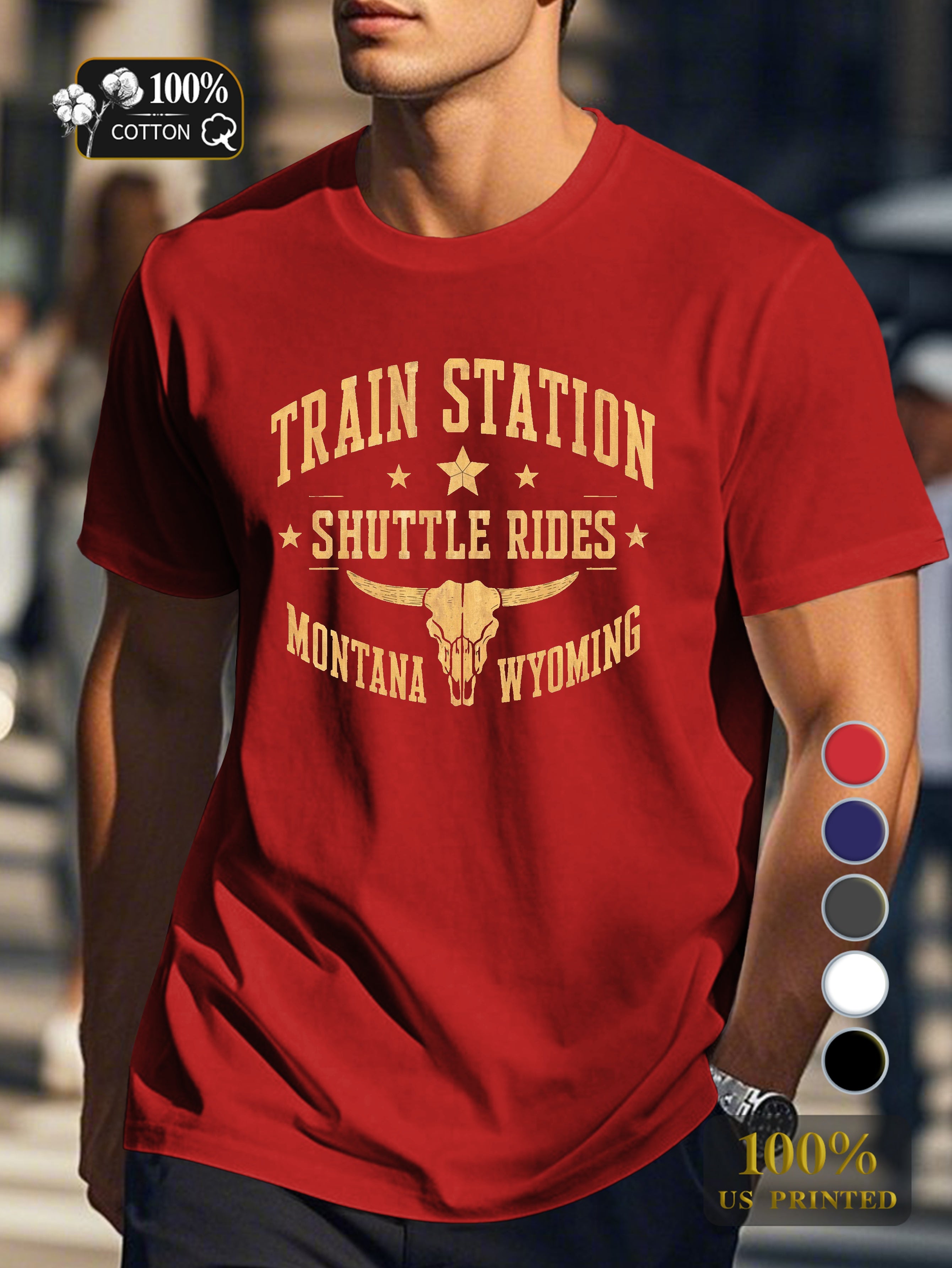 TRAIN STATION SHUTTLE RIDES Men's pure cotton Tshirt Comfort Fit