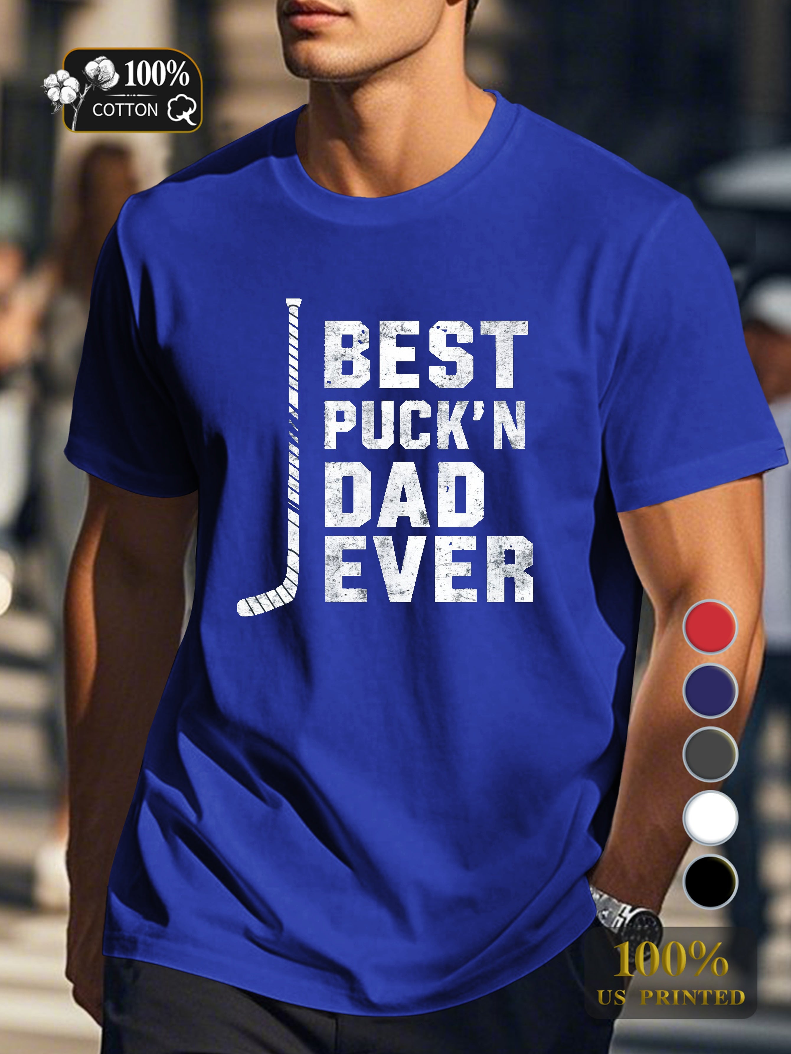 BEST PUCK N DAD EVER illustration Men's pure cotton Tshirt Comfort Fit