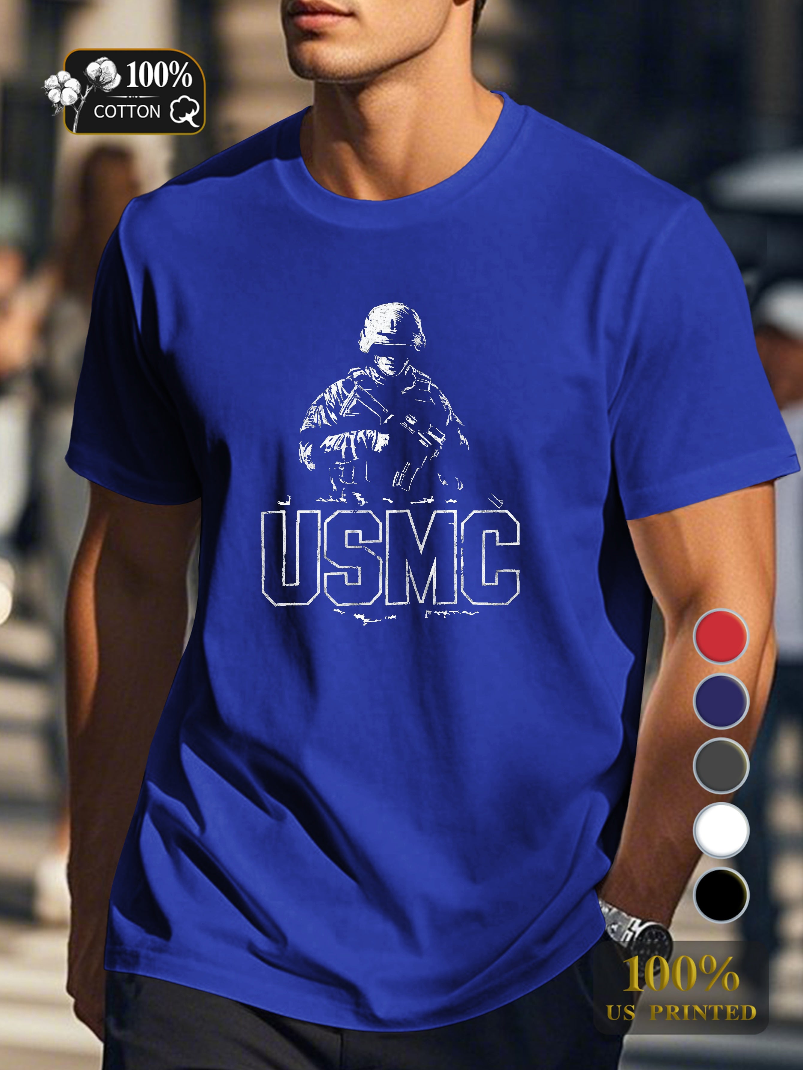 Soldier with USMC text Men's pure cotton Tshirt Comfort Fit