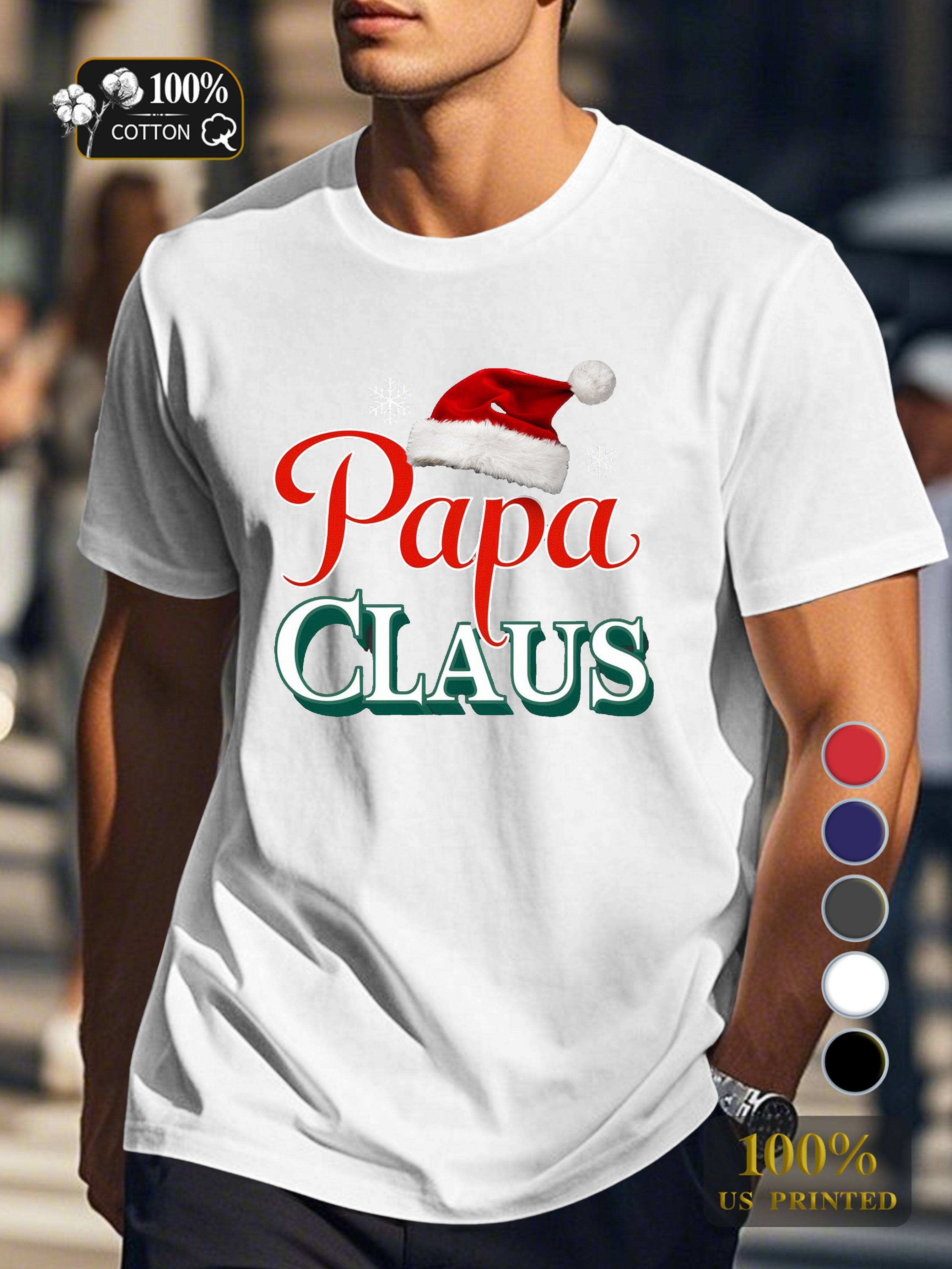 Papa Claus Christmas illustration Men's pure cotton Tshirt Comfort Fit