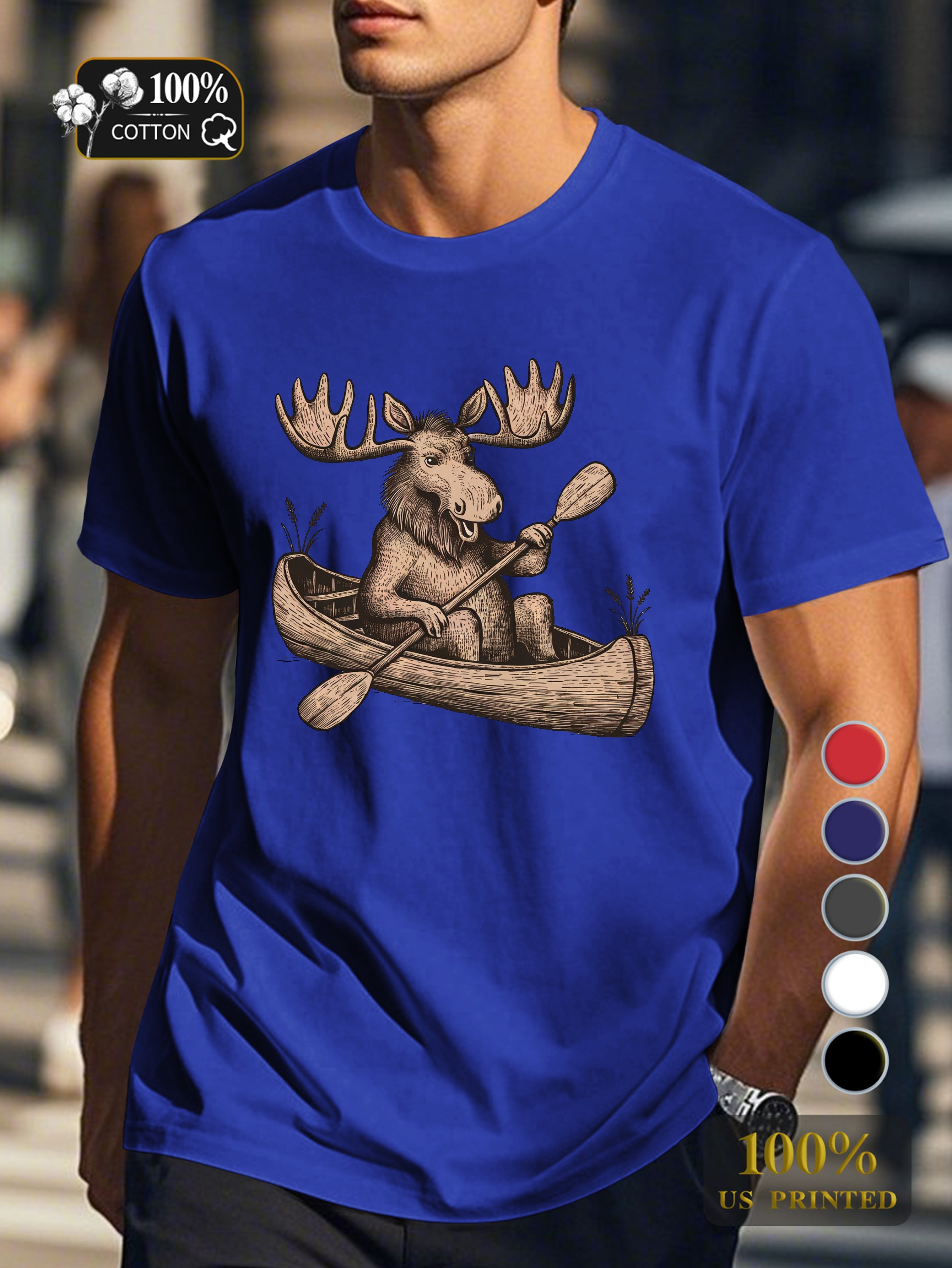 moose in canoe Men's pure cotton Tshirt Comfort Fit