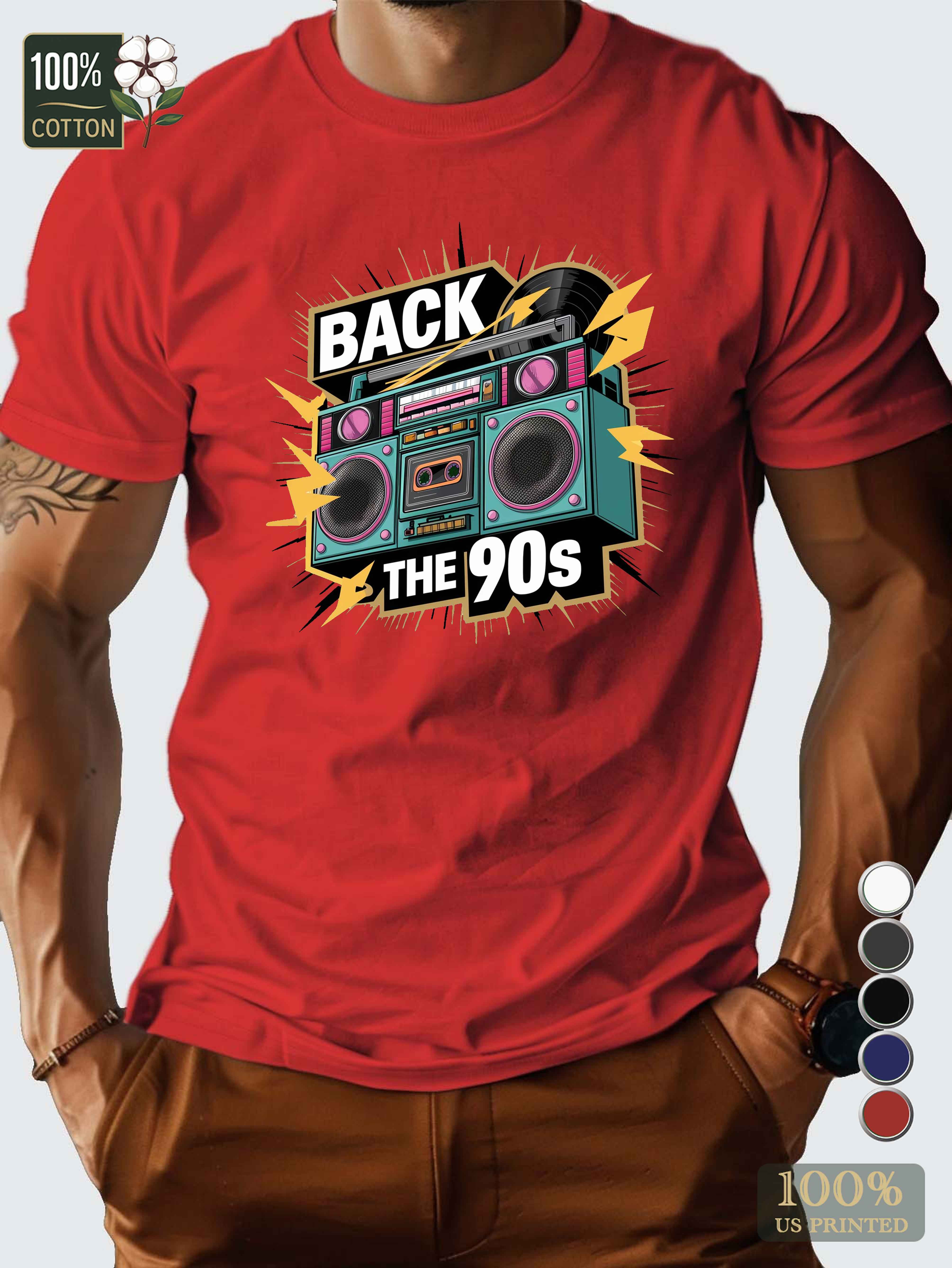 Retro styled boombox illustration Men's pure cotton Tshirt Comfort Fit