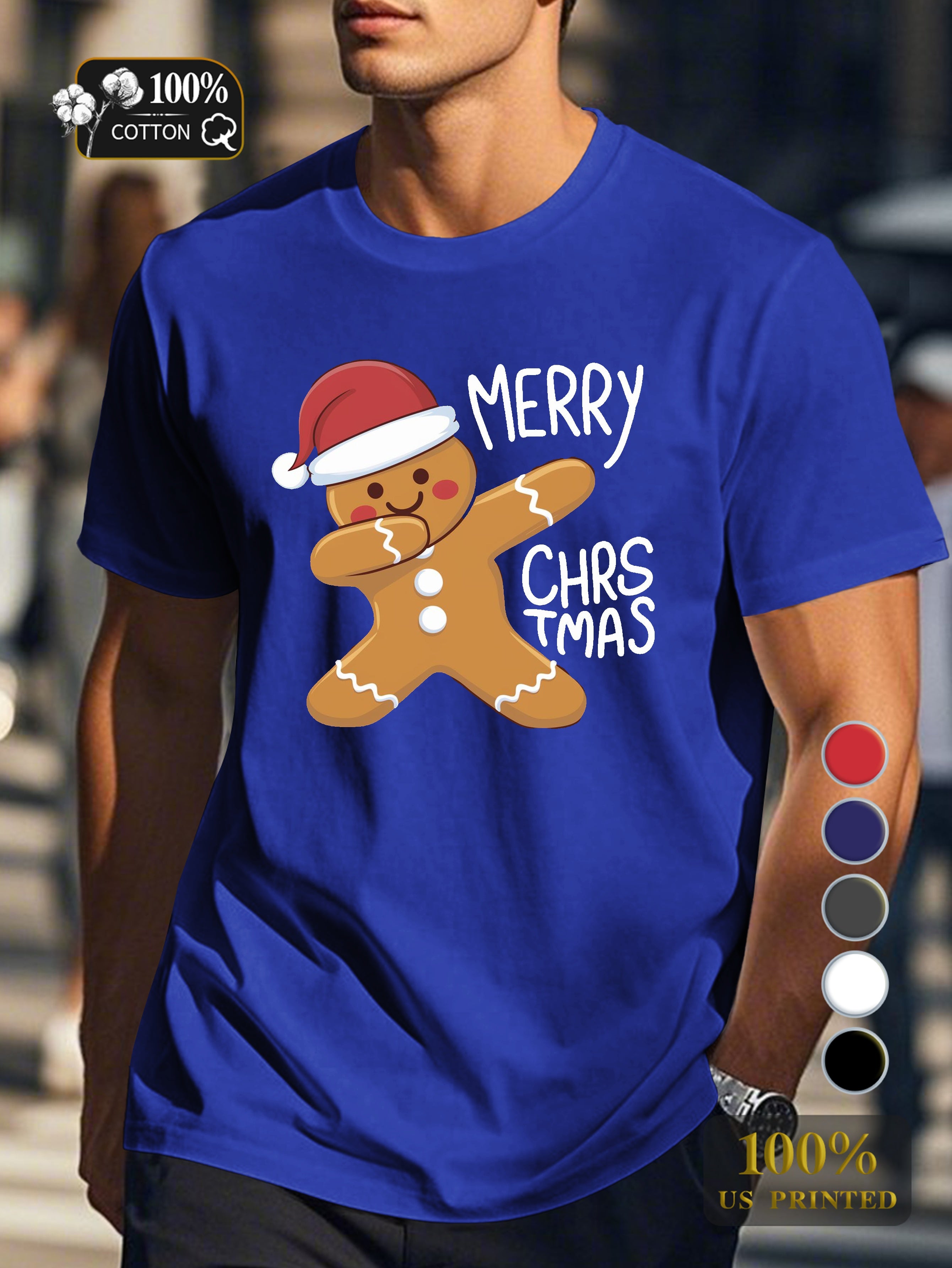 cheerful gingerbread man illustration Men's pure cotton Tshirt Comfort Fit