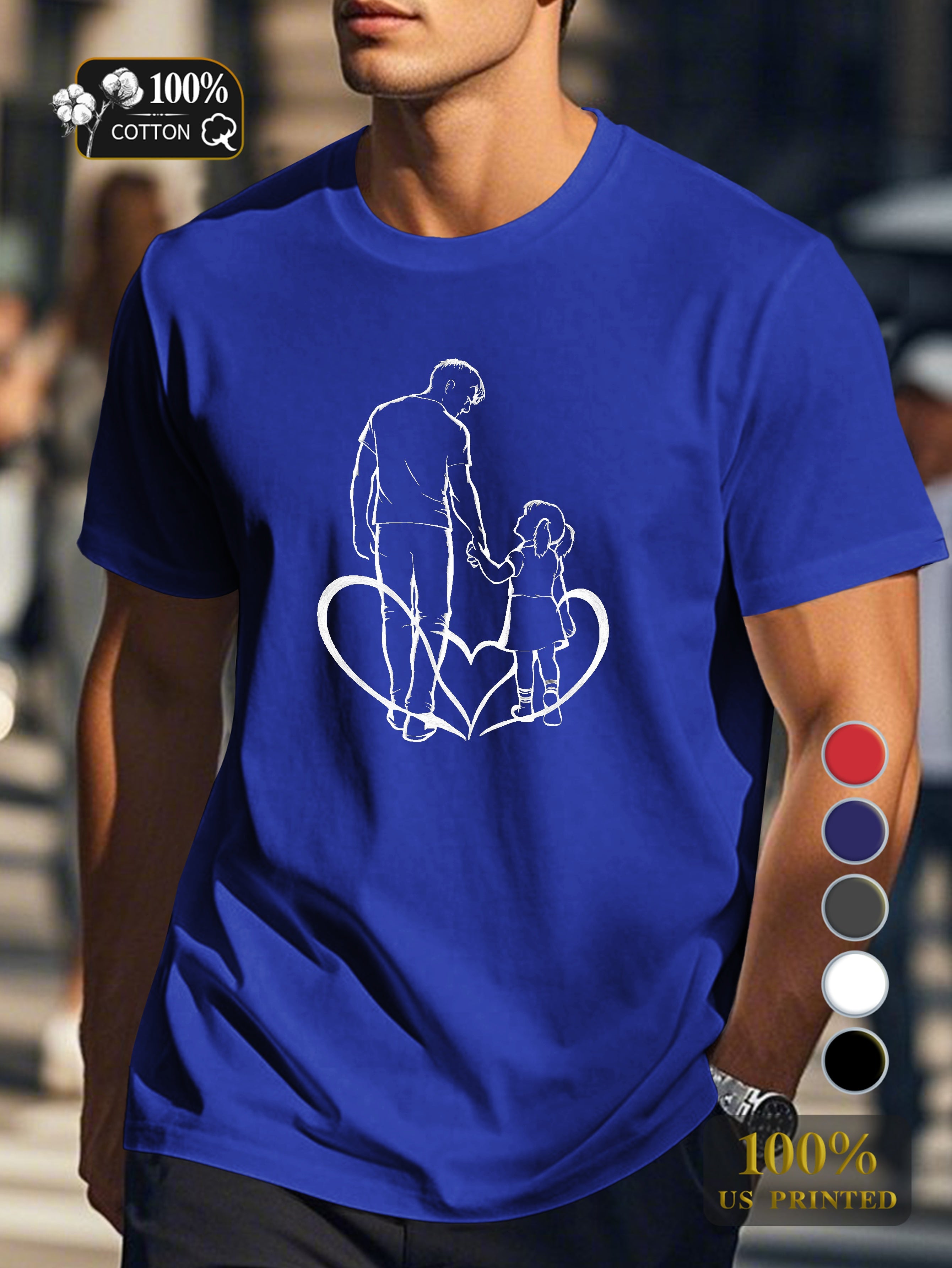 silhouette of adult and child Men's pure cotton Tshirt Comfort Fit