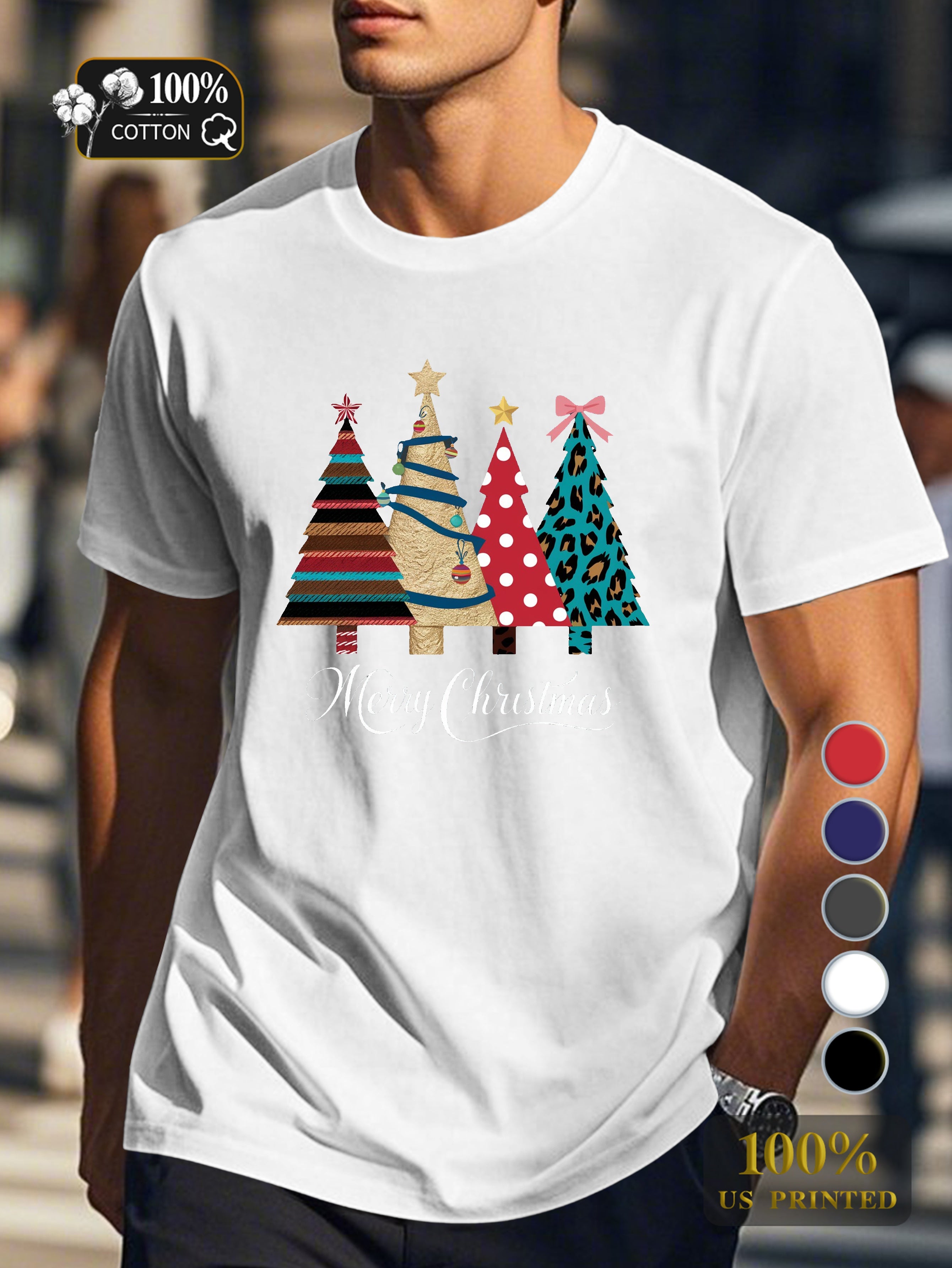 four Christmas trees Men's pure cotton Tshirt Comfort Fit
