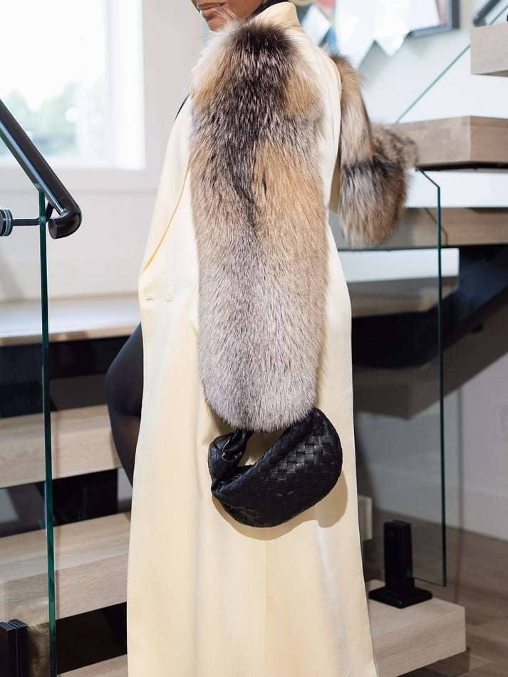 Plush-Sleeve Leather Coat