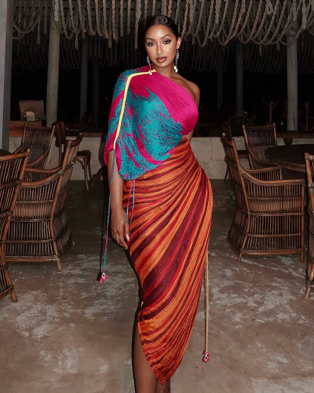 Printed Multicolor Pleated Irregular Dress