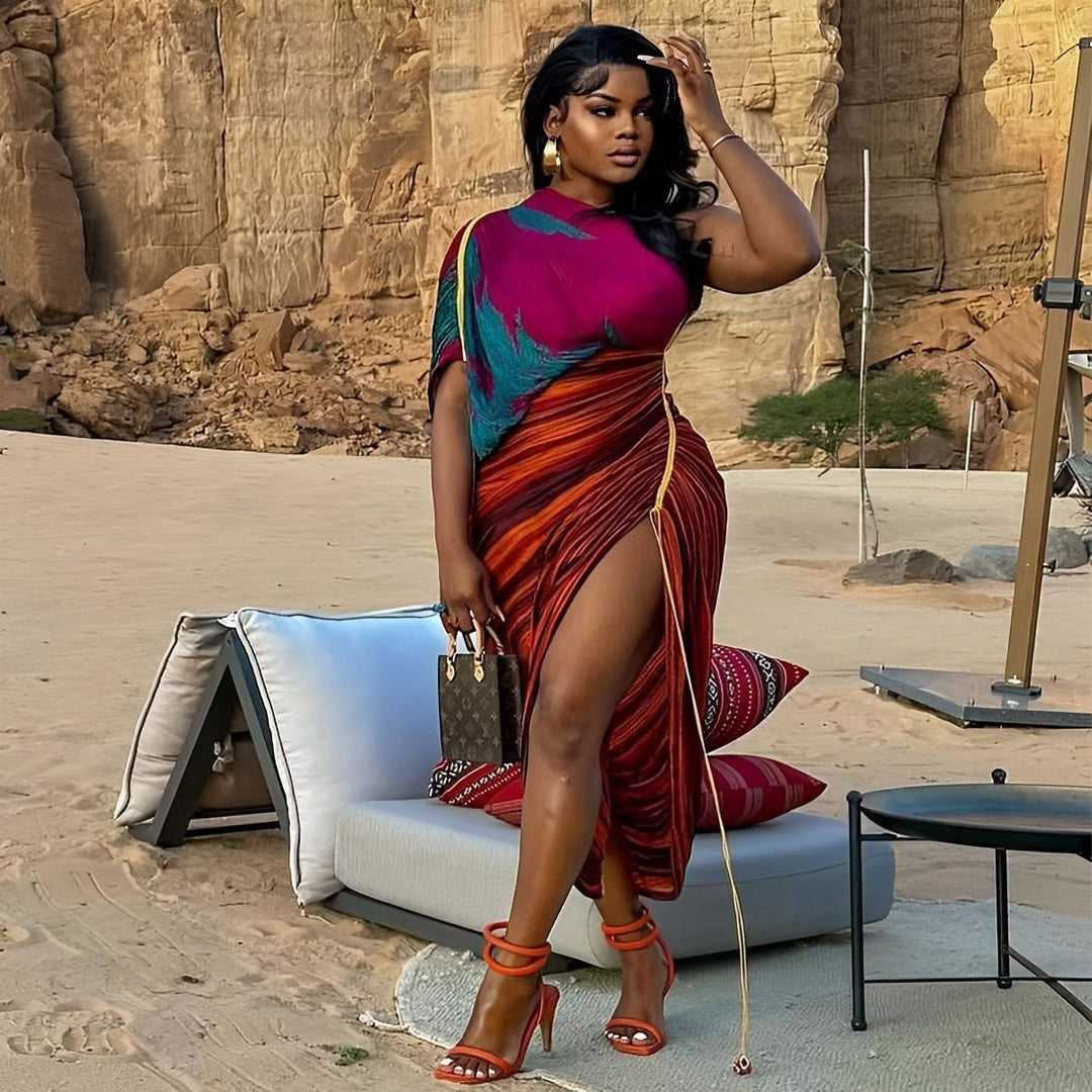 Printed Multicolor Pleated Irregular Dress