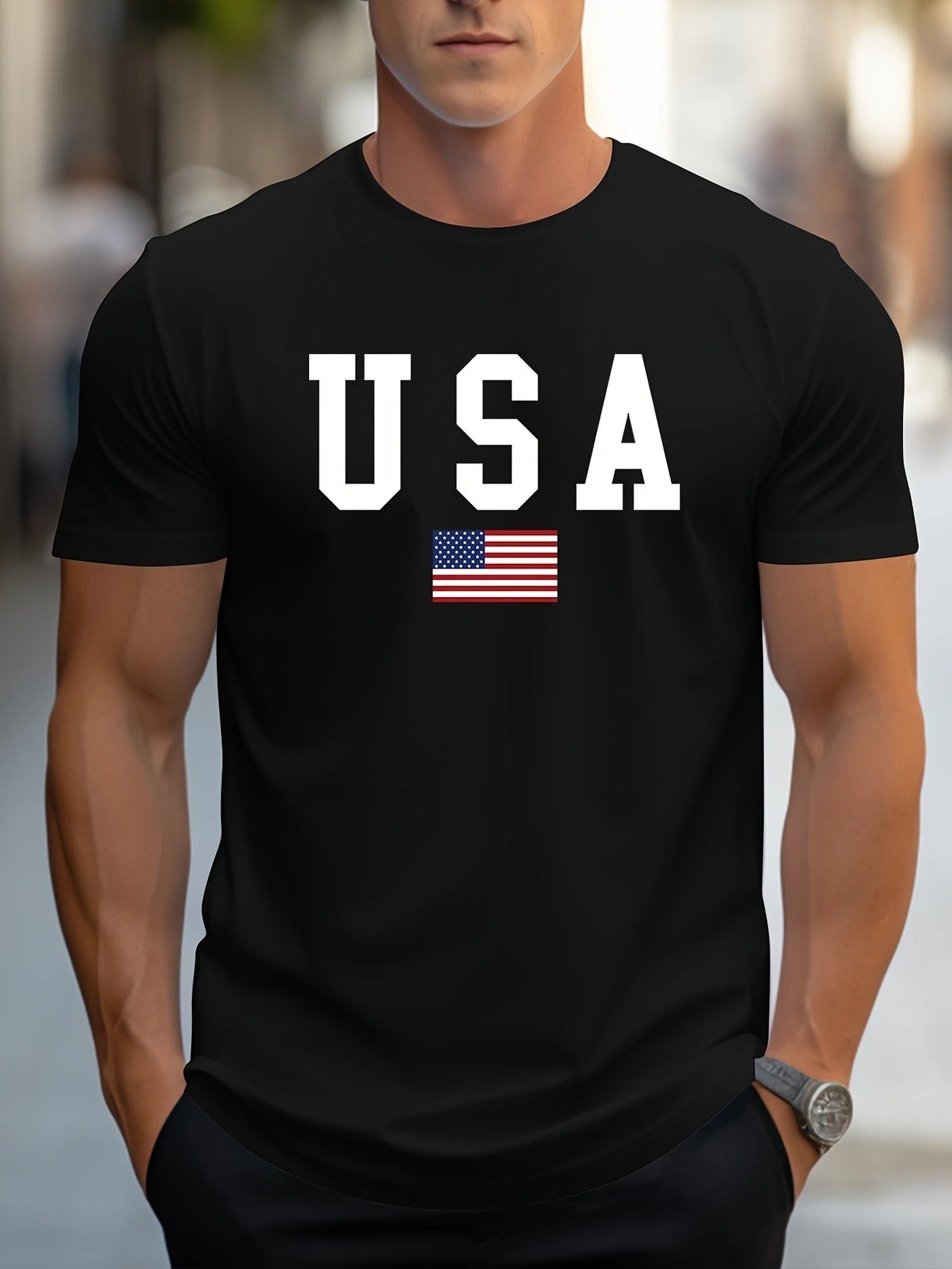 USA Print Men's Fashionable Summer T-shirt