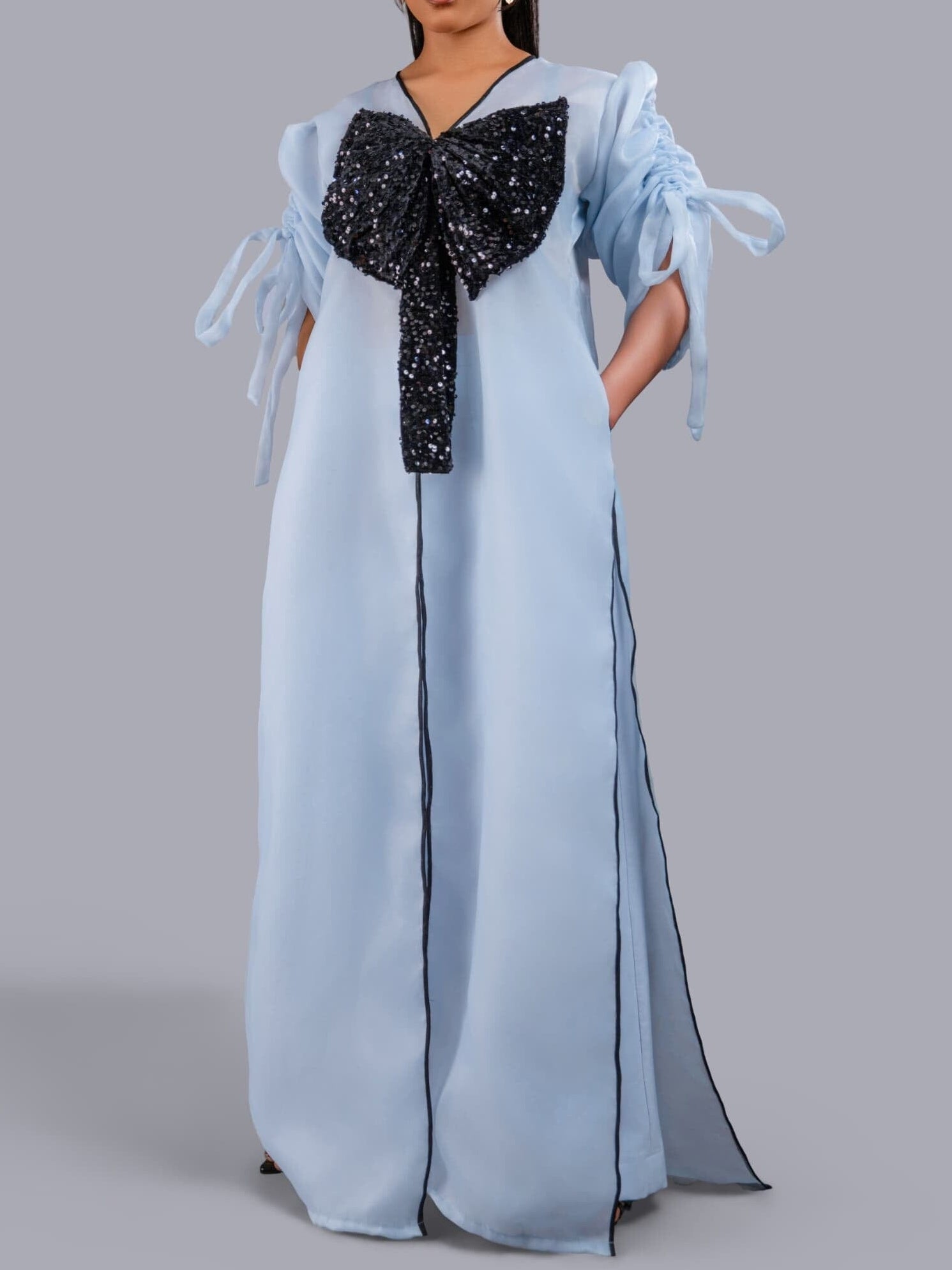 Black Bow Sequin And Wide Leg Pant Set