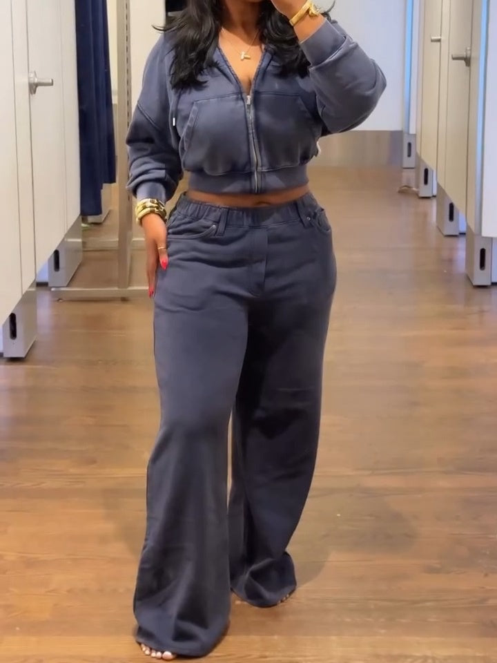 VintageSoft Full-Zip Wedge Hoodie Two Pieces Set