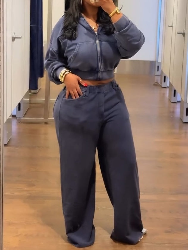 VintageSoft Full-Zip Wedge Hoodie Two Pieces Set