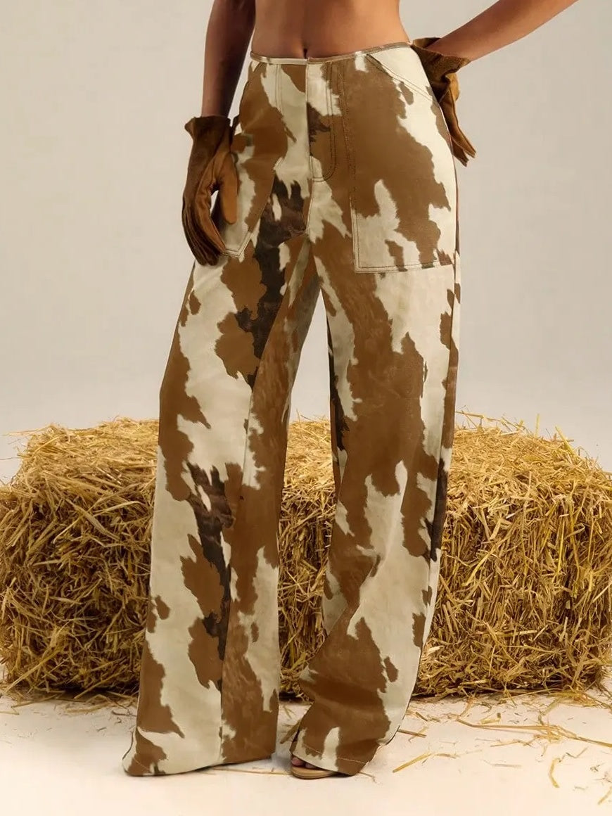 Multi Colour Print Straight Leg Pants