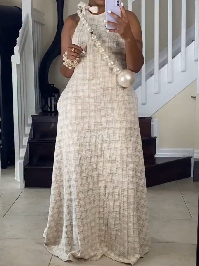 Taupe Tweed Maxi Dress