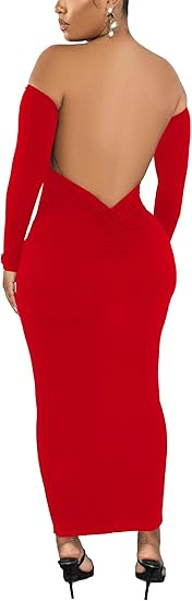 Womens Sexy Long Sleeve Off The Shoulder Maxi Dress