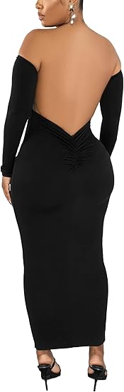 Womens Sexy Long Sleeve Off The Shoulder Maxi Dress