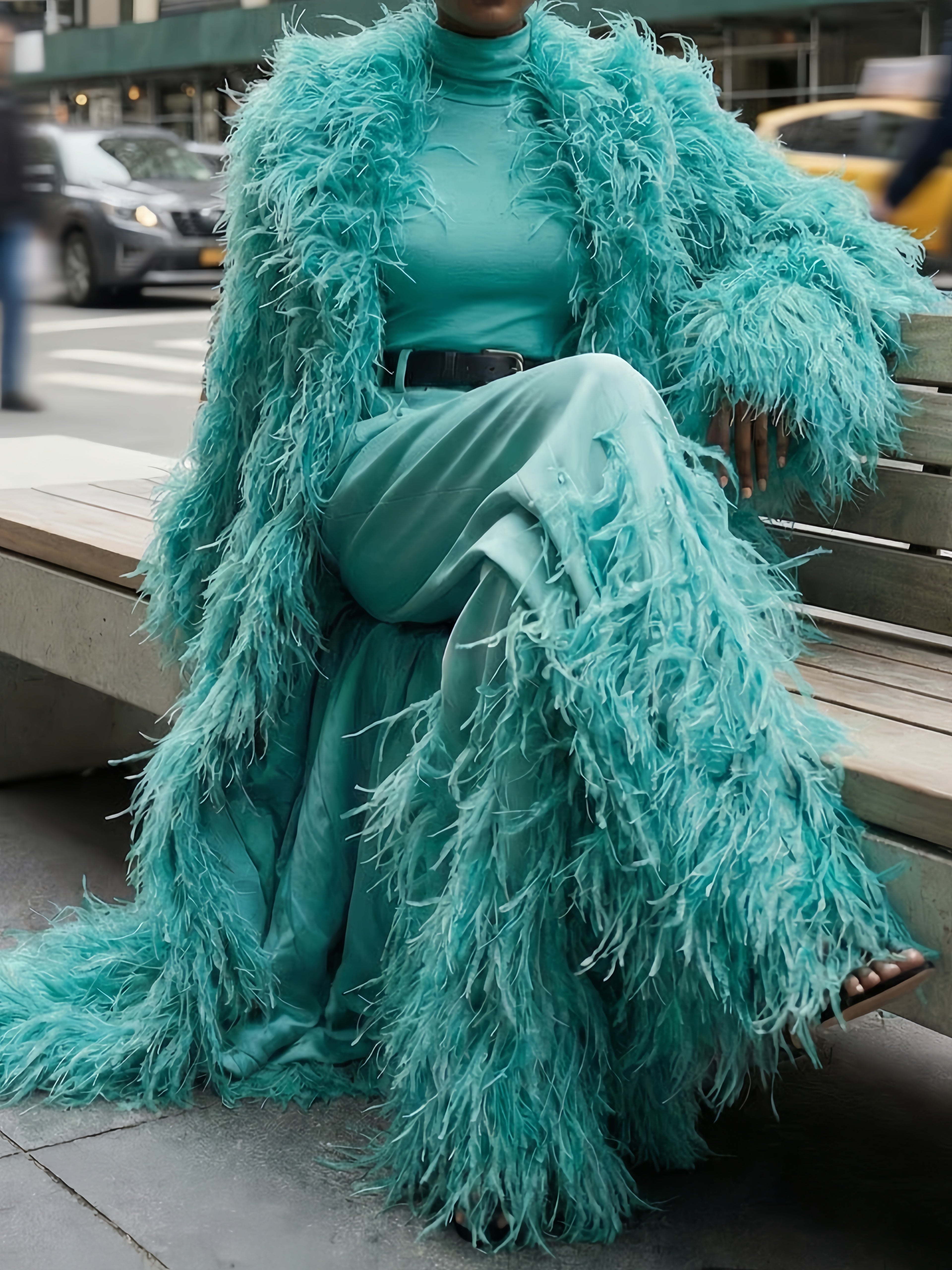 Turquoise Feathered Coat Set