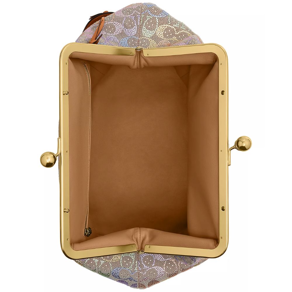 Kisslock Large Crystal Signature Jacquard Frame Bag