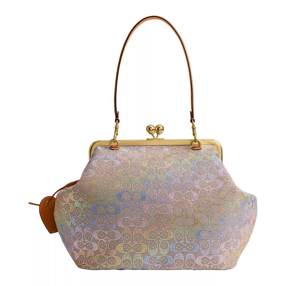 Kisslock Large Crystal Signature Jacquard Frame Bag