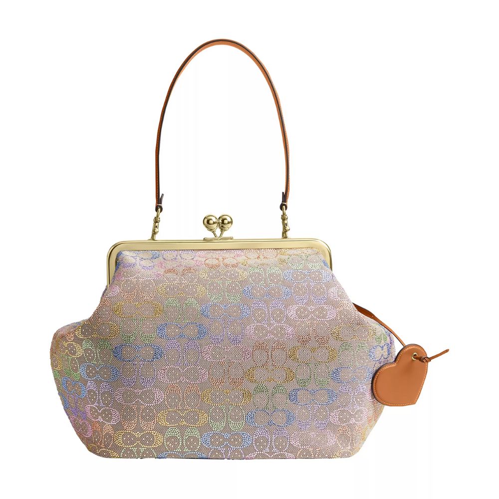 Kisslock Large Crystal Signature Jacquard Frame Bag