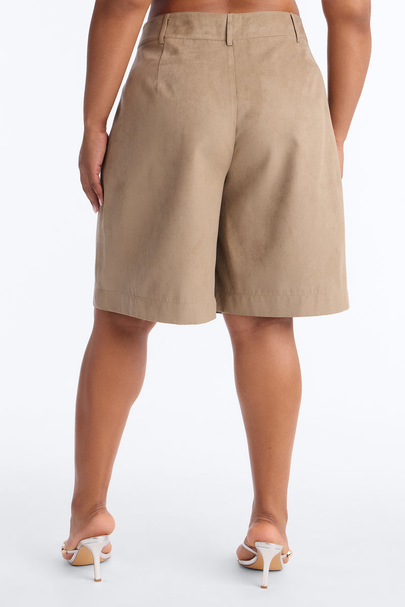 Faux Suede Bermuda Two Piece Outfit
