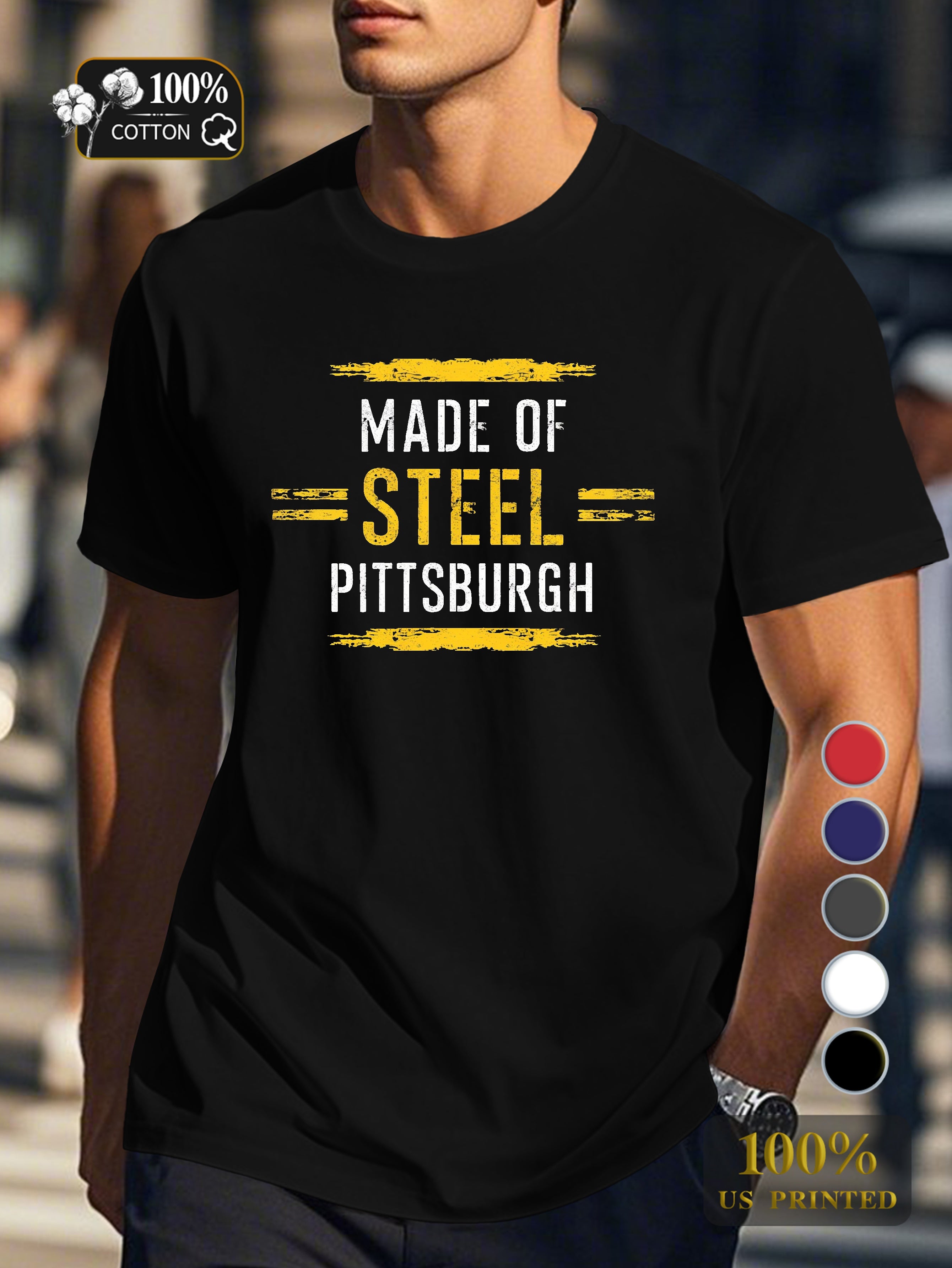 MADE OF STEEL PITTSBURGH Men's pure cotton Tshirt Comfort Fit