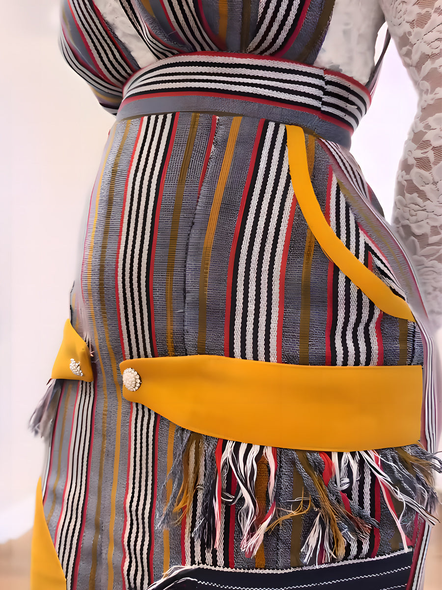 Patchwork Striped Overalls Dress