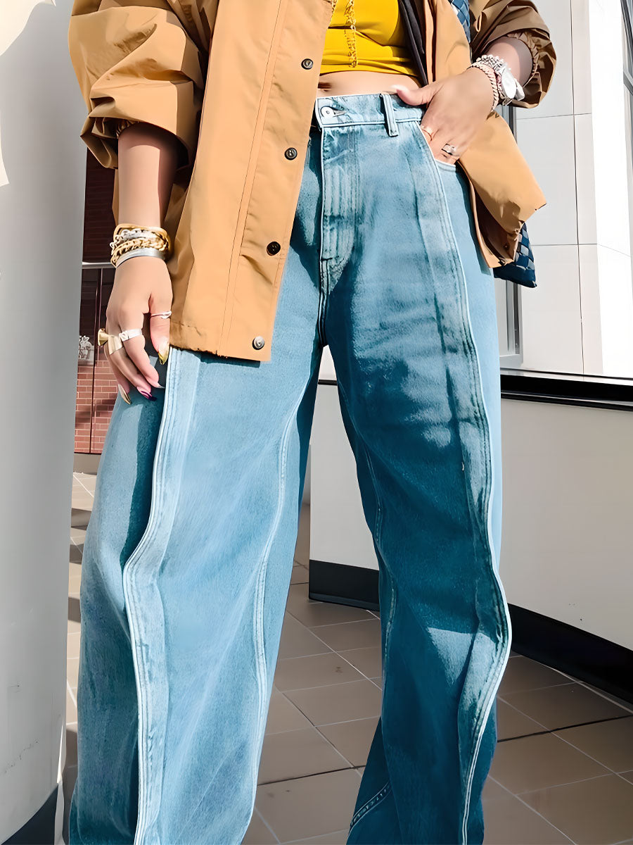 Lapped Seams At Front Wide-leg Jeans