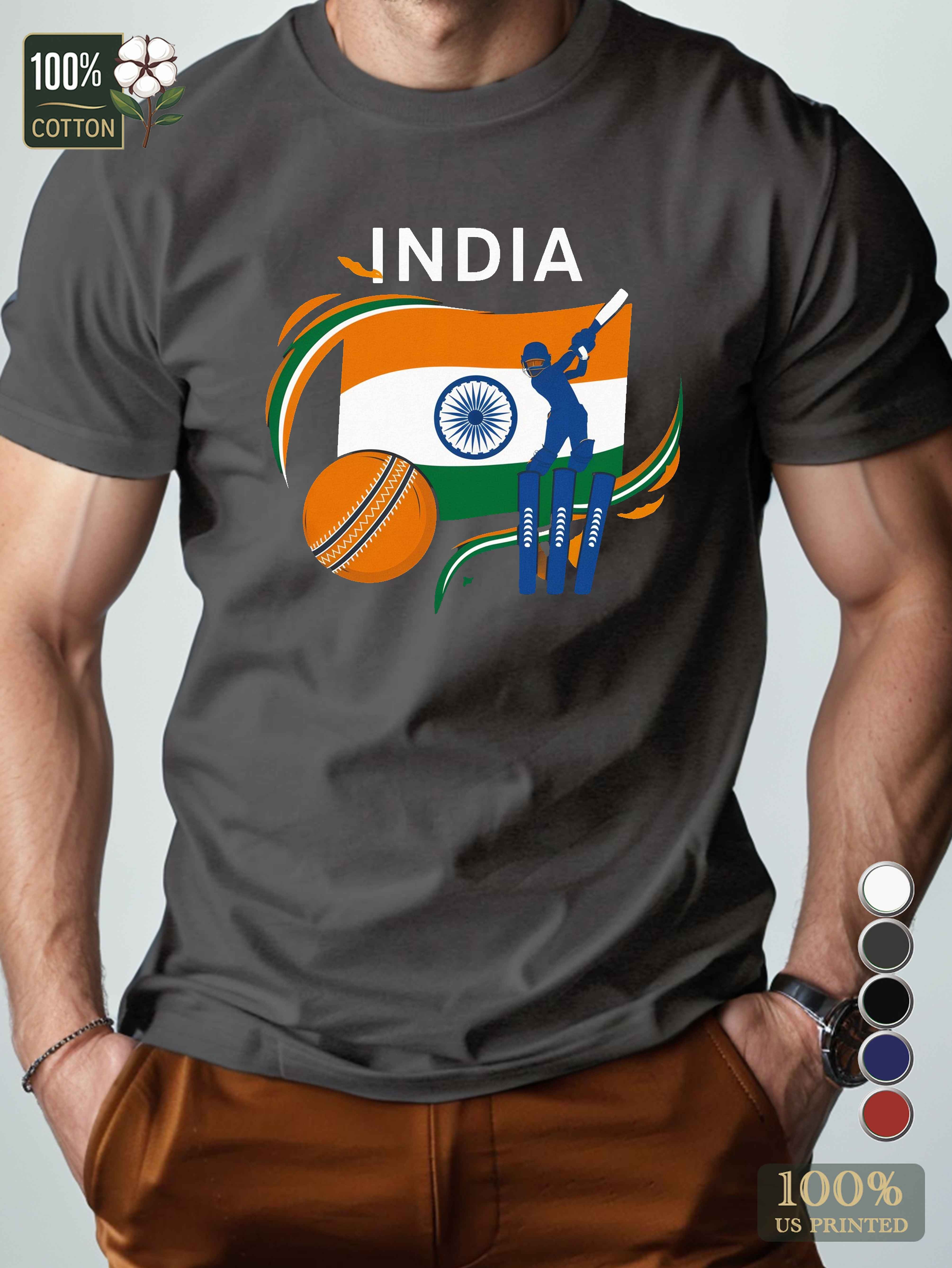 India cricket illustration Men's pure cotton Tshirt Comfort Fit