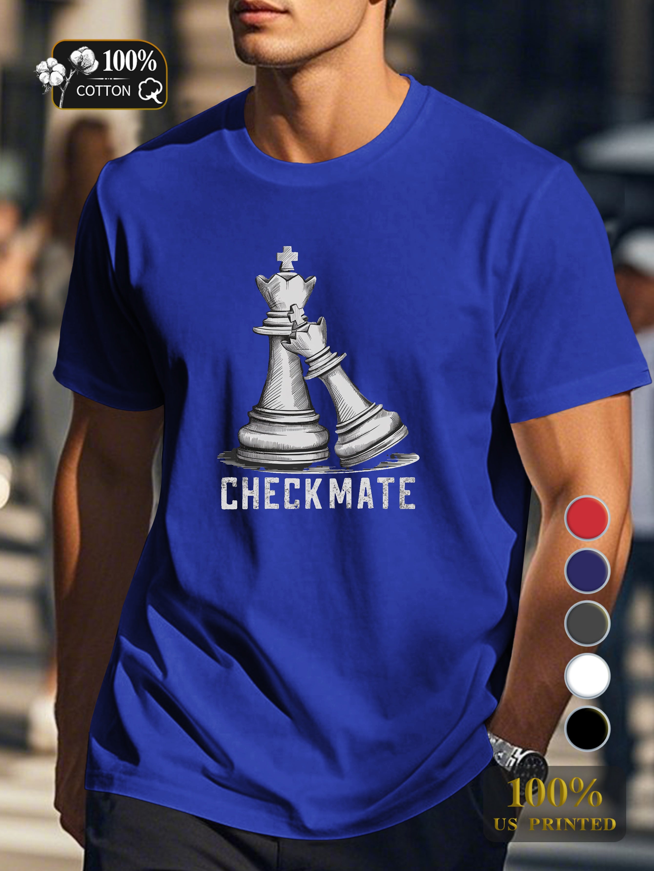 King and queen chess pieces Men's pure cotton Tshirt Comfort Fit
