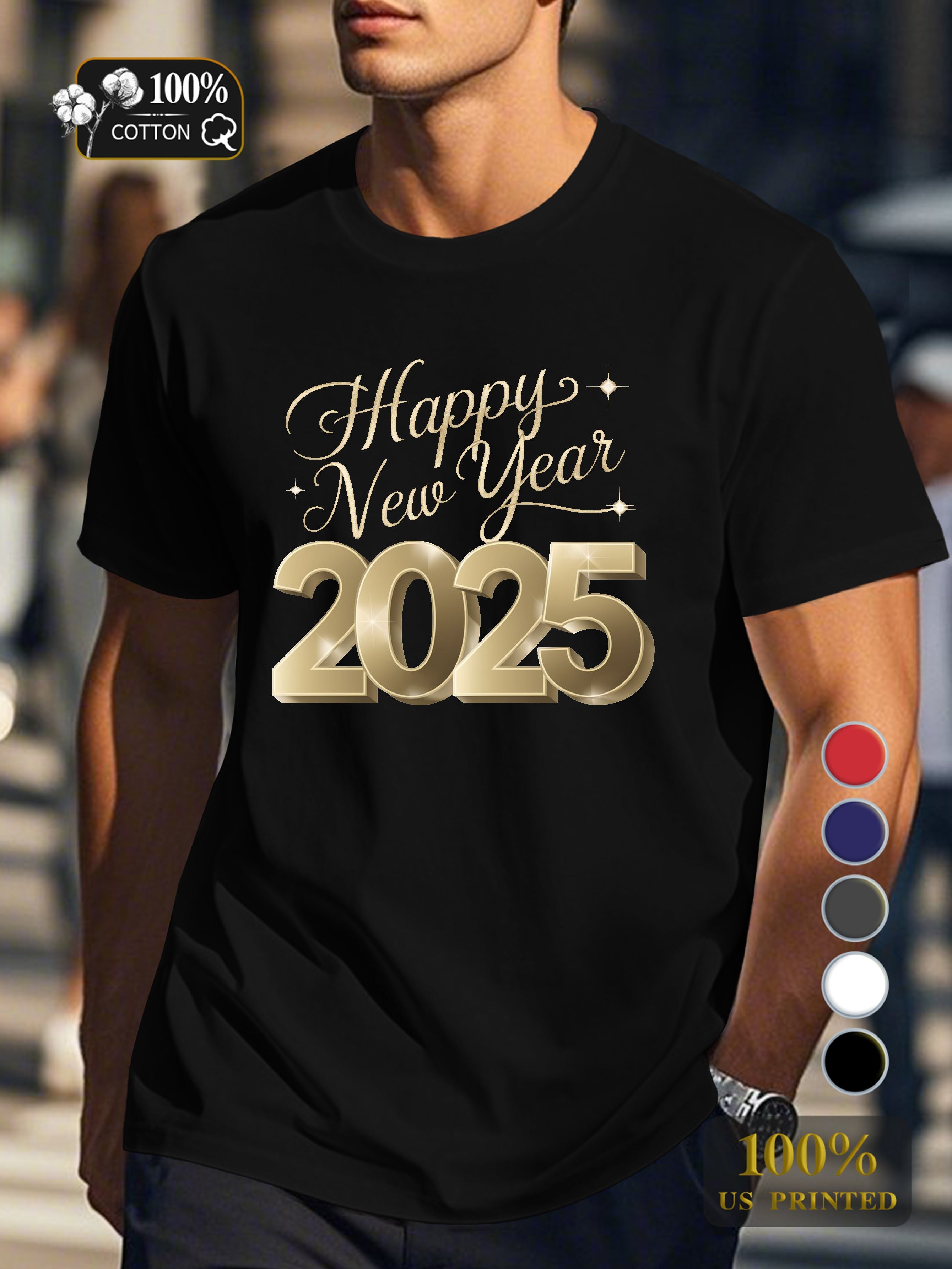 Happy New Year 2025 Men's pure cotton Tshirt Comfort Fit