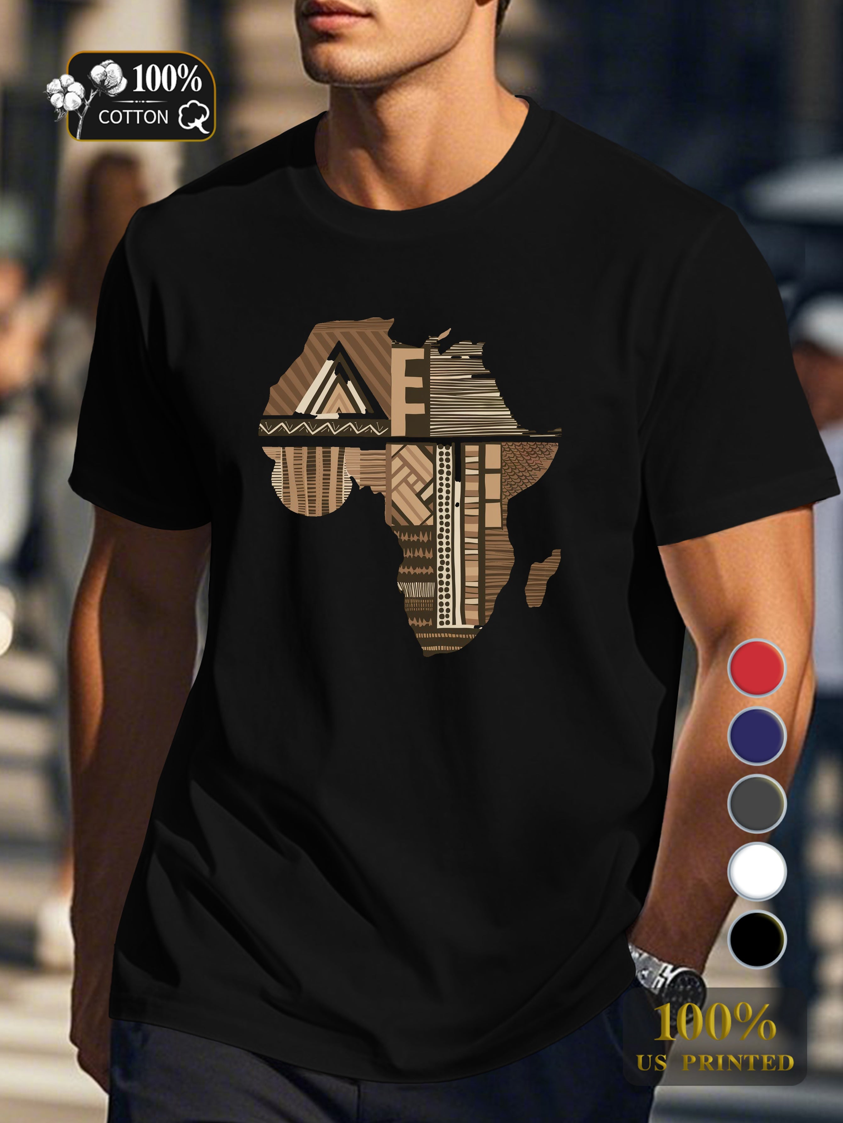 Word AFRICA with map design Men's pure cotton Tshirt Comfort Fit