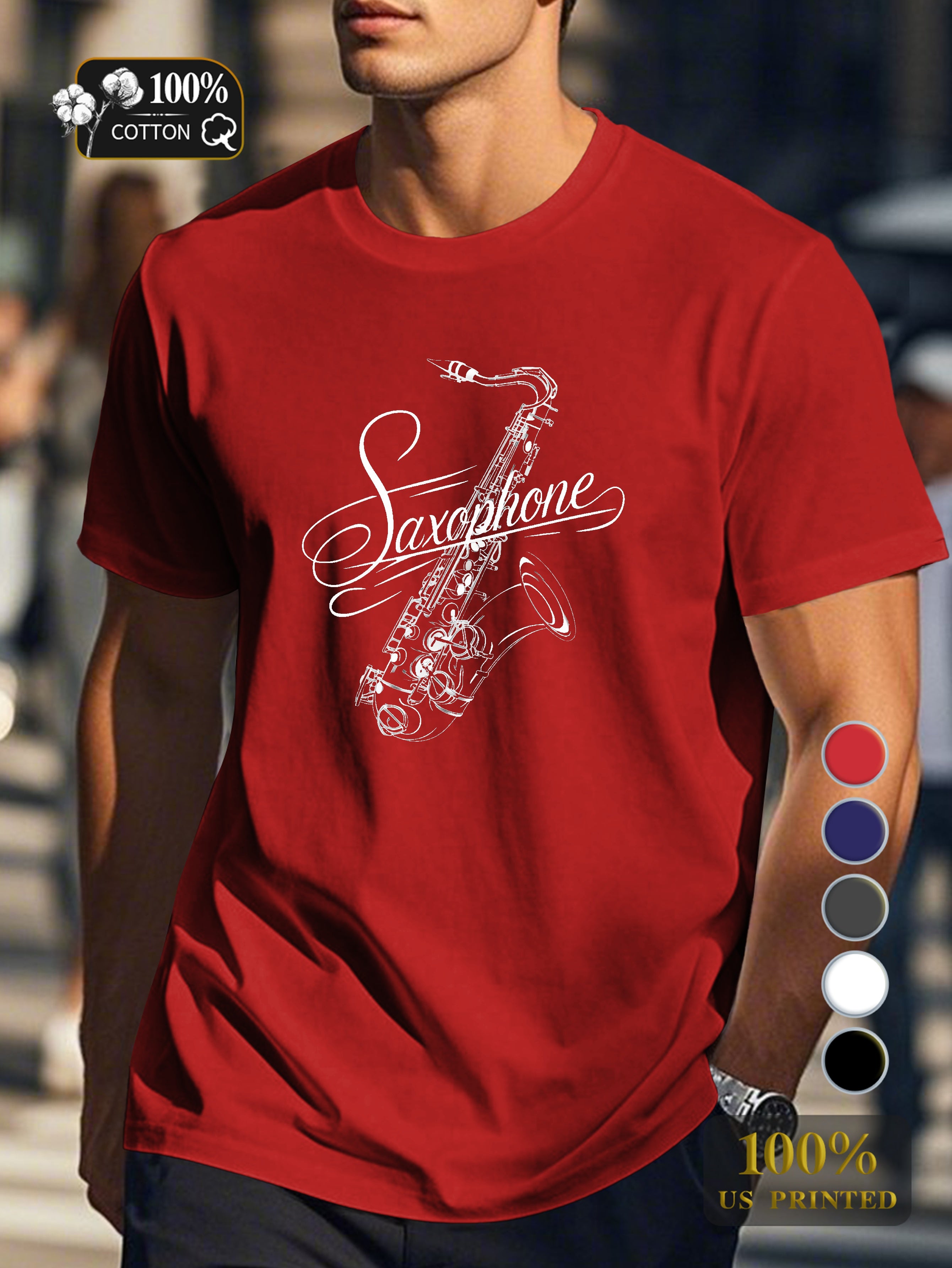 Sophisticated saxophone illustration Men's pure cotton Tshirt Comfort Fit