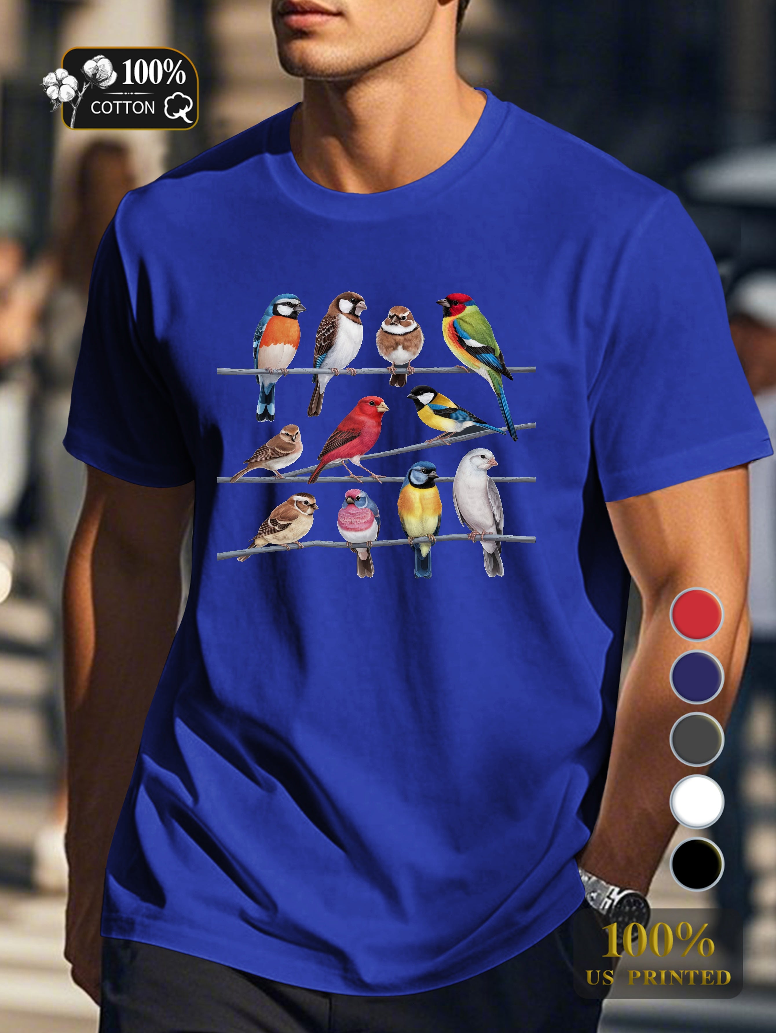 colorful birds illustration Men's pure cotton Tshirt Comfort Fit