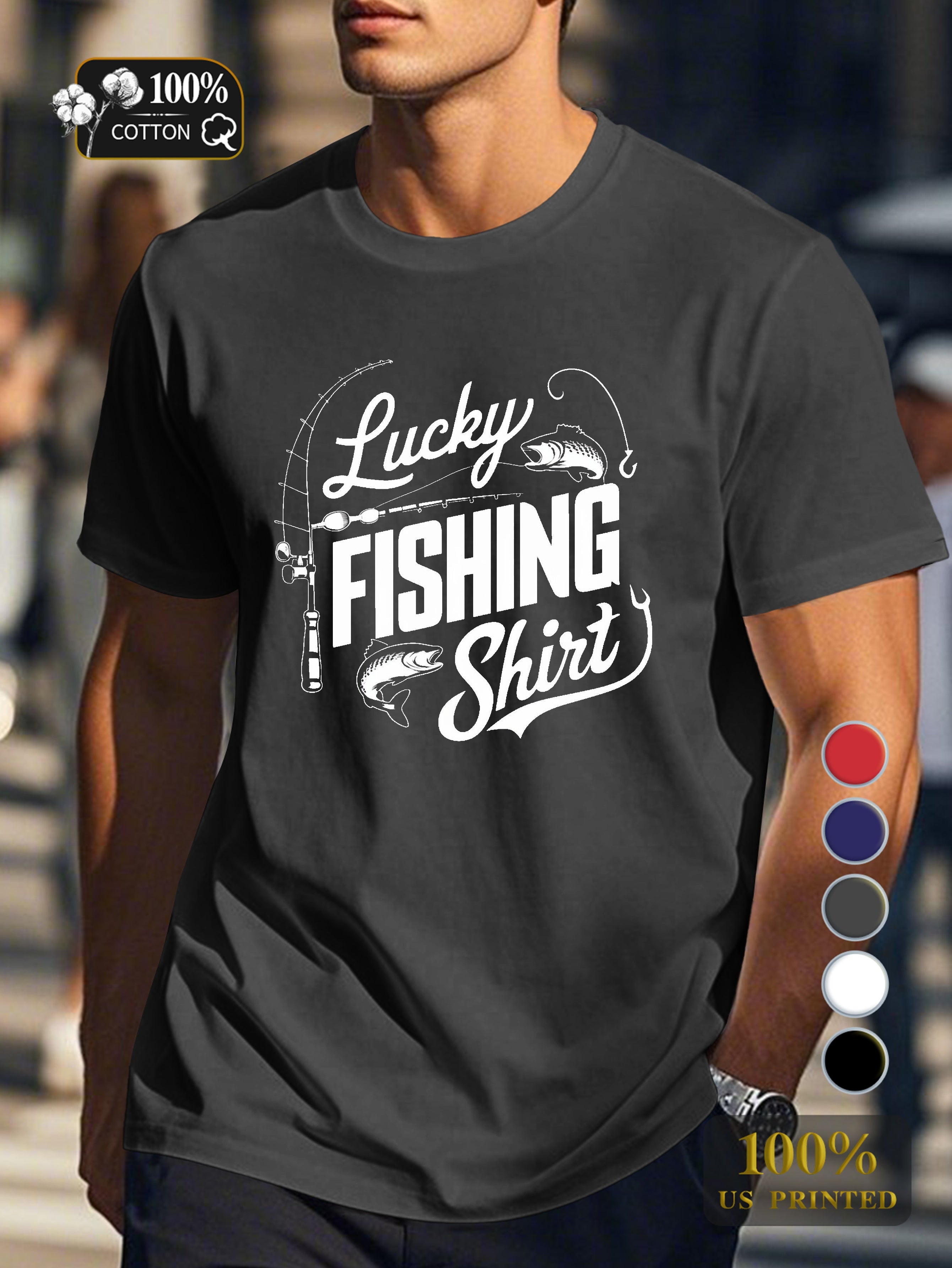 Lucky Fishing Shirt Men's pure cotton Tshirt Comfort Fit