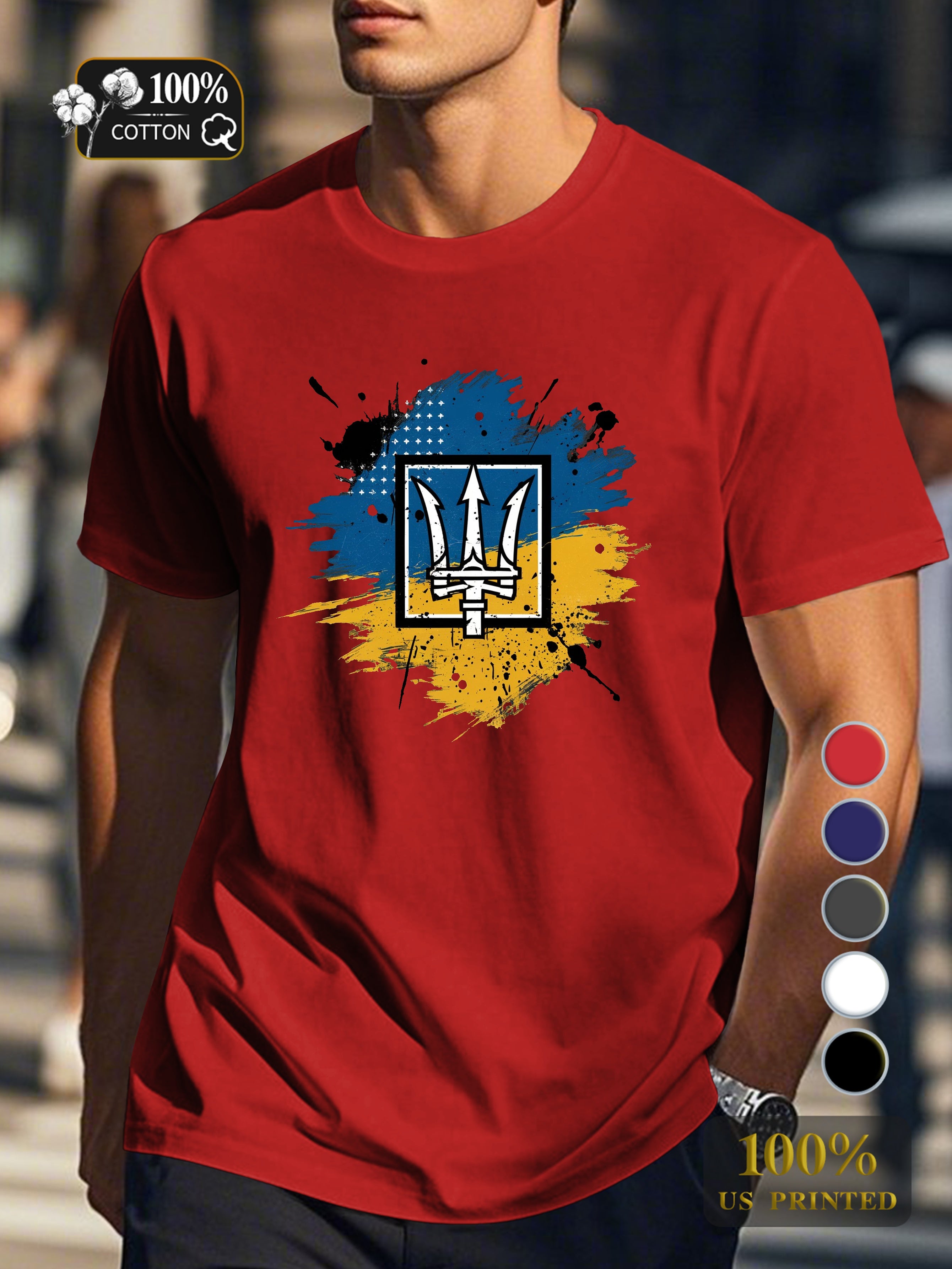 Trident emblem illustration Men's pure cotton Tshirt Comfort Fit