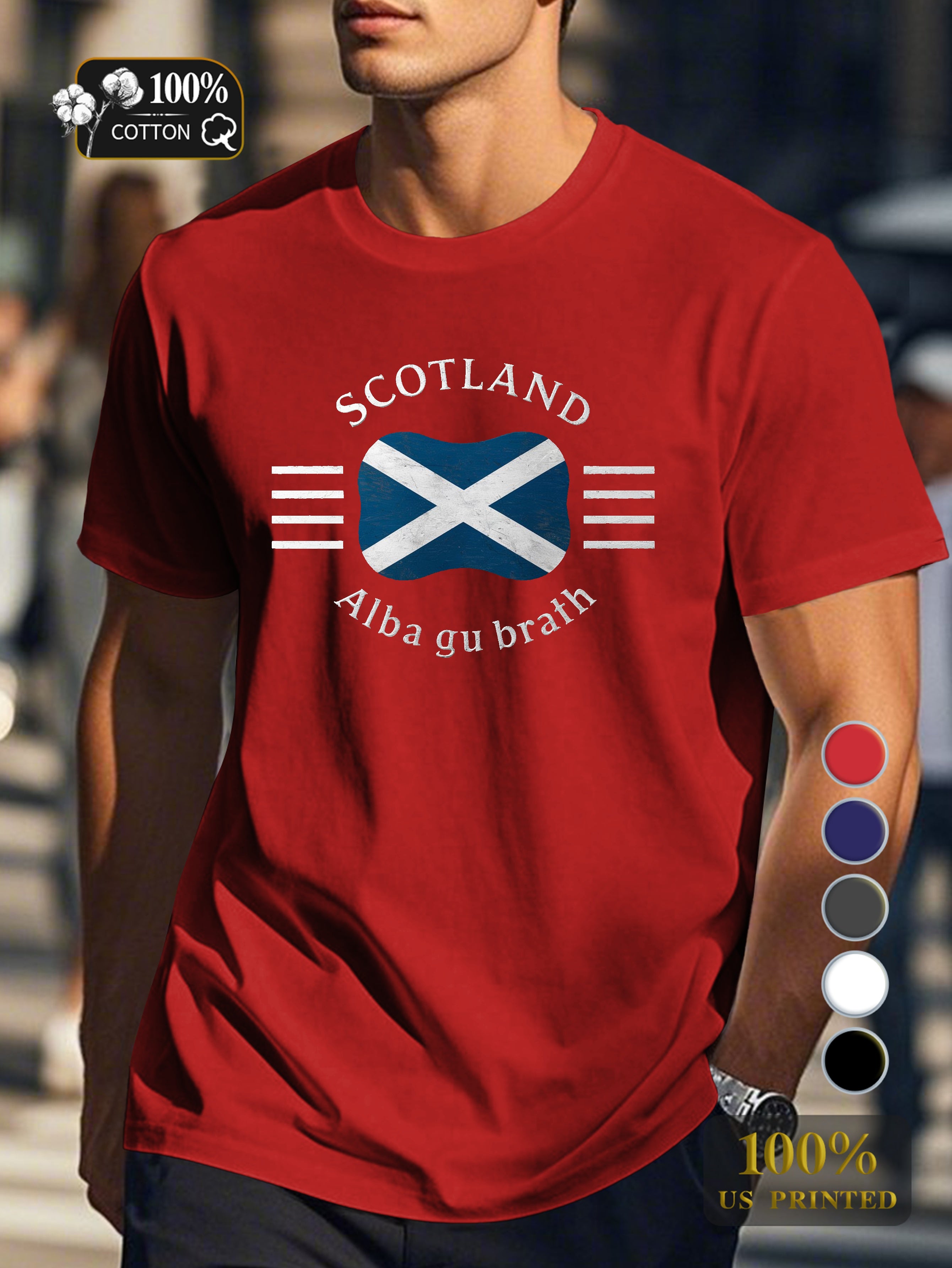 Scottish flag illustration on dark background Men's pure cotton Tshirt Comfort Fit