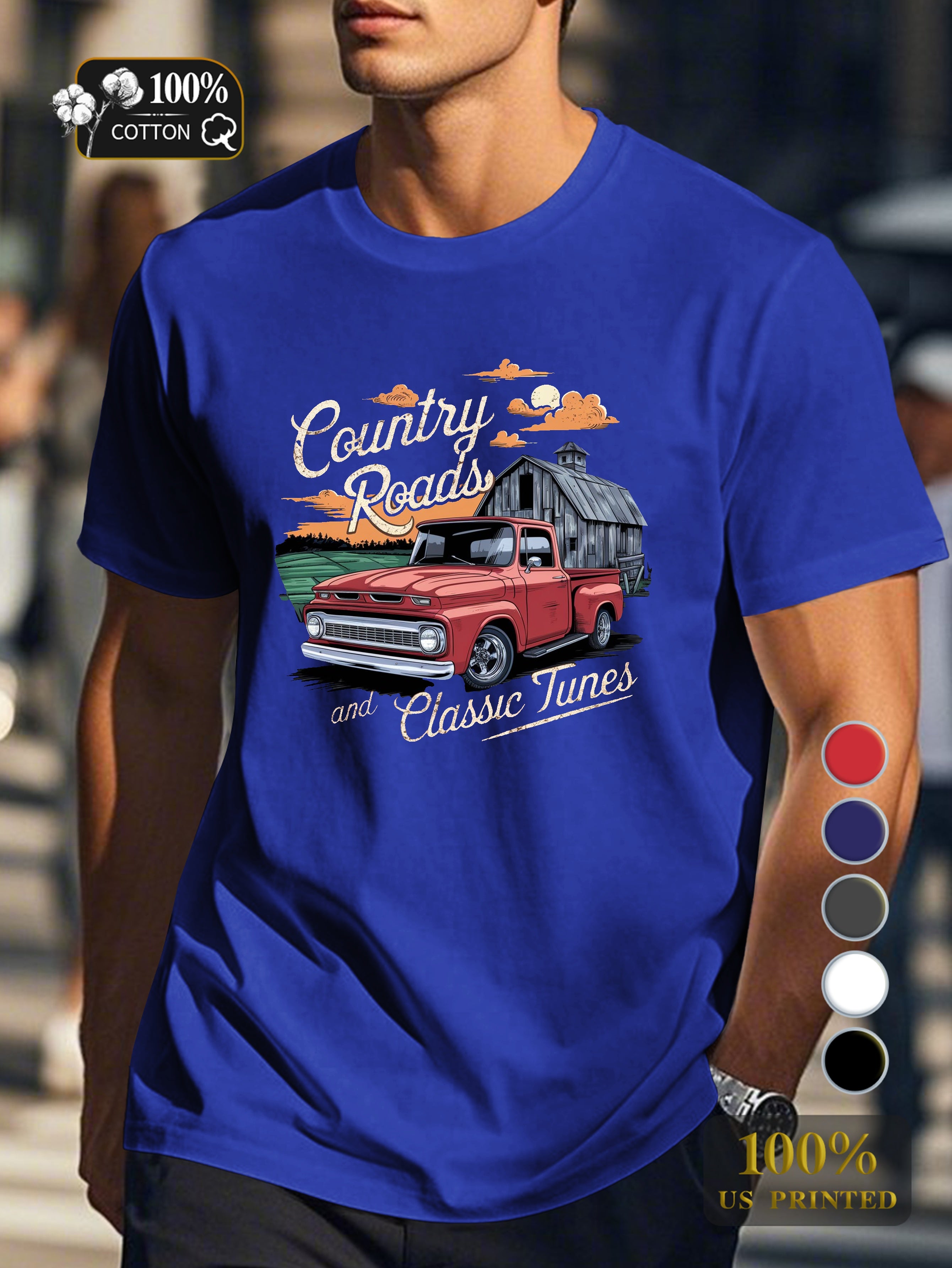 Country Roads and Classic Tunes Men's pure cotton Tshirt Comfort Fit
