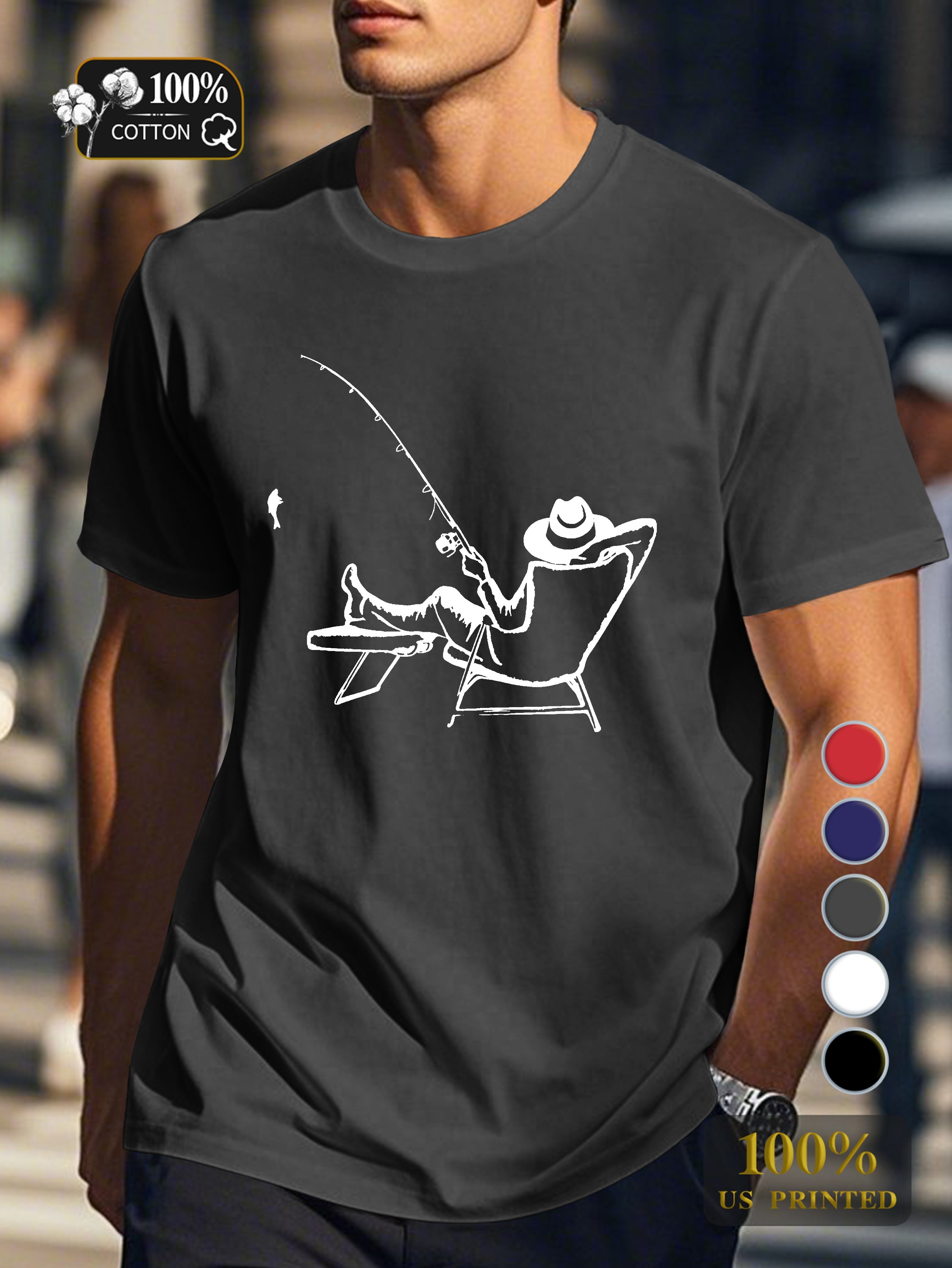 serene fishing scene Men's pure cotton Tshirt Comfort Fit