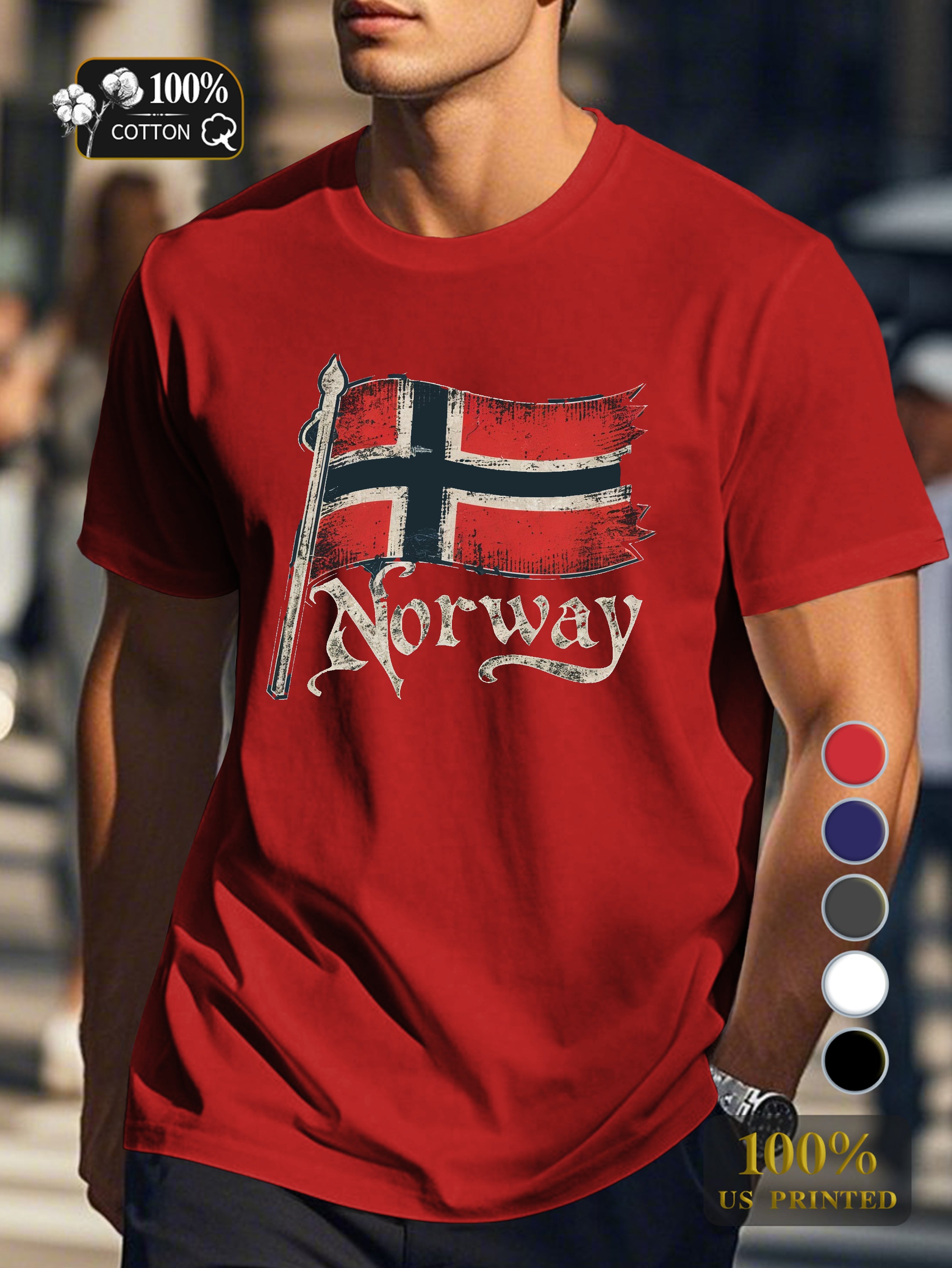 vintage Norwegian flag Men's pure cotton Tshirt Comfort Fit