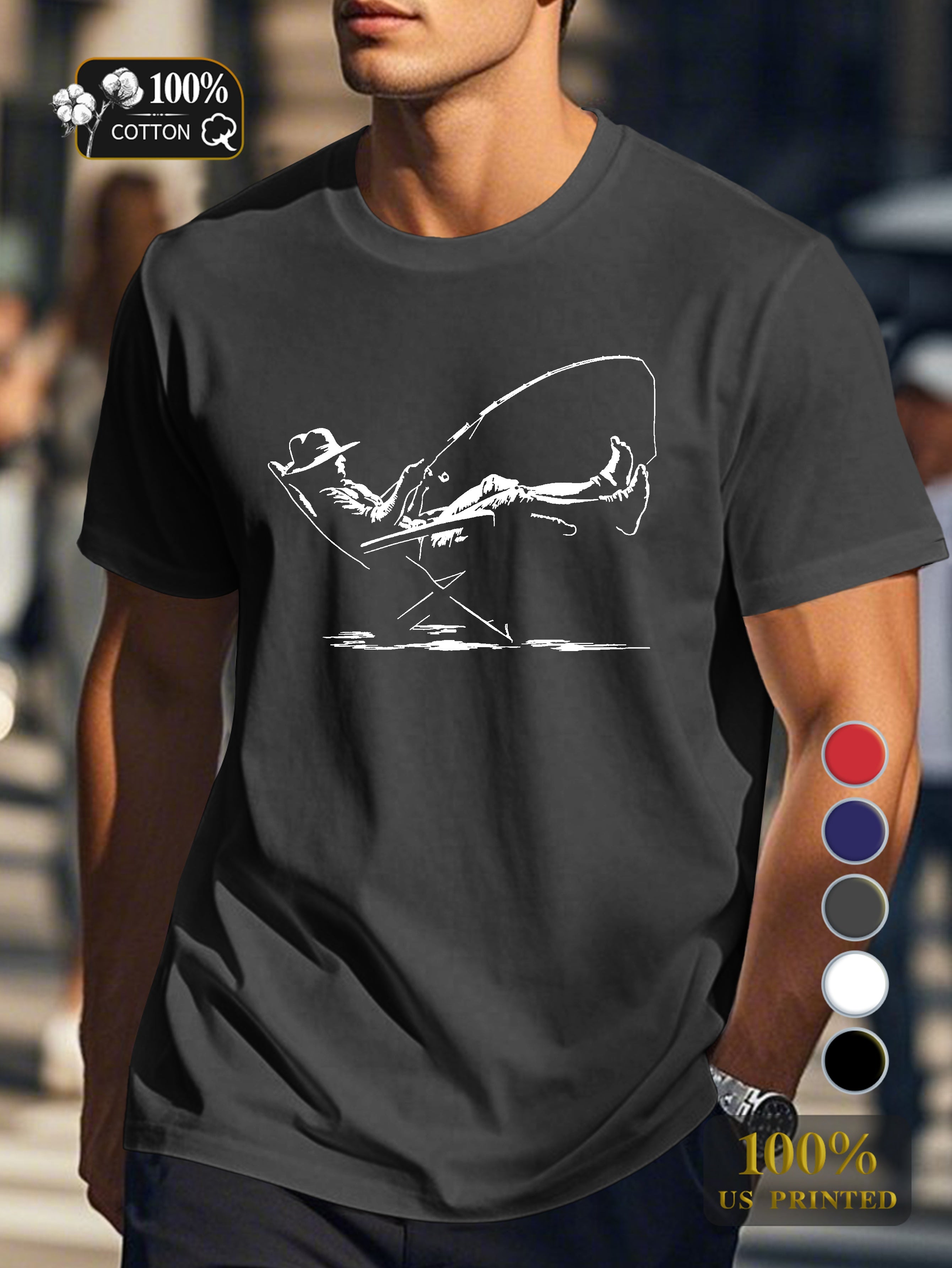 serene fishing scene Men's pure cotton Tshirt Comfort Fit