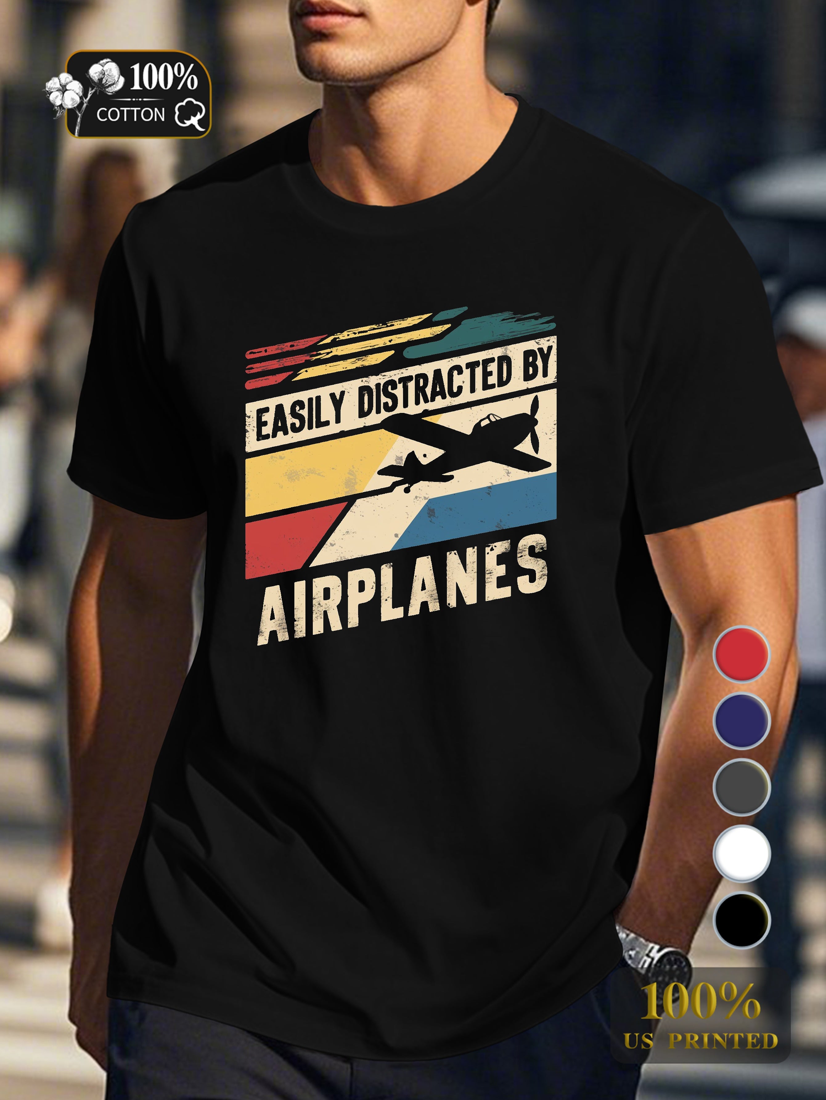 EASILY DISTRACTED BY AIRPLANES Men's pure cotton Tshirt Comfort Fit