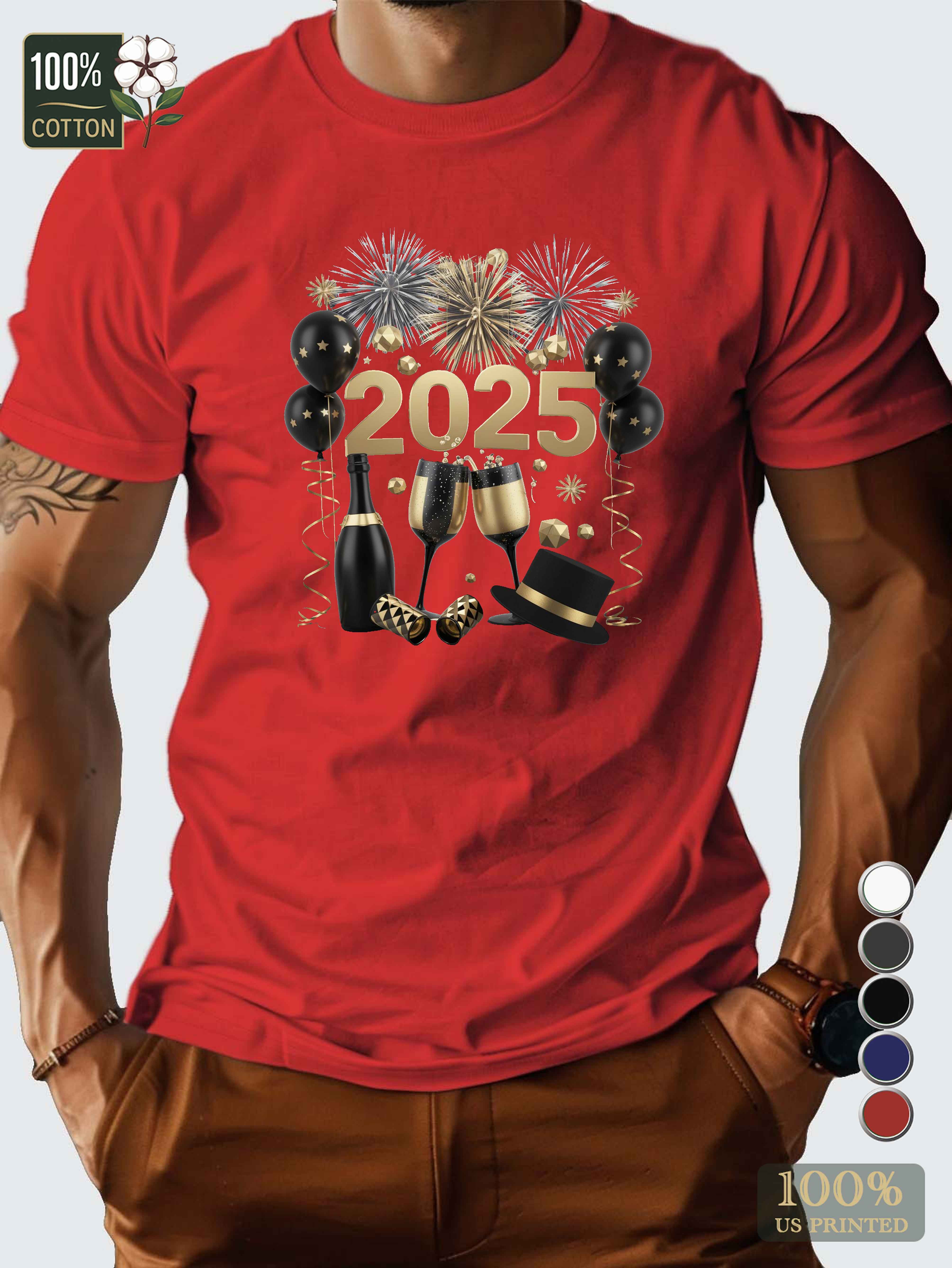 Festive New Year 2025 celebration Men's pure cotton Tshirt Comfort Fit