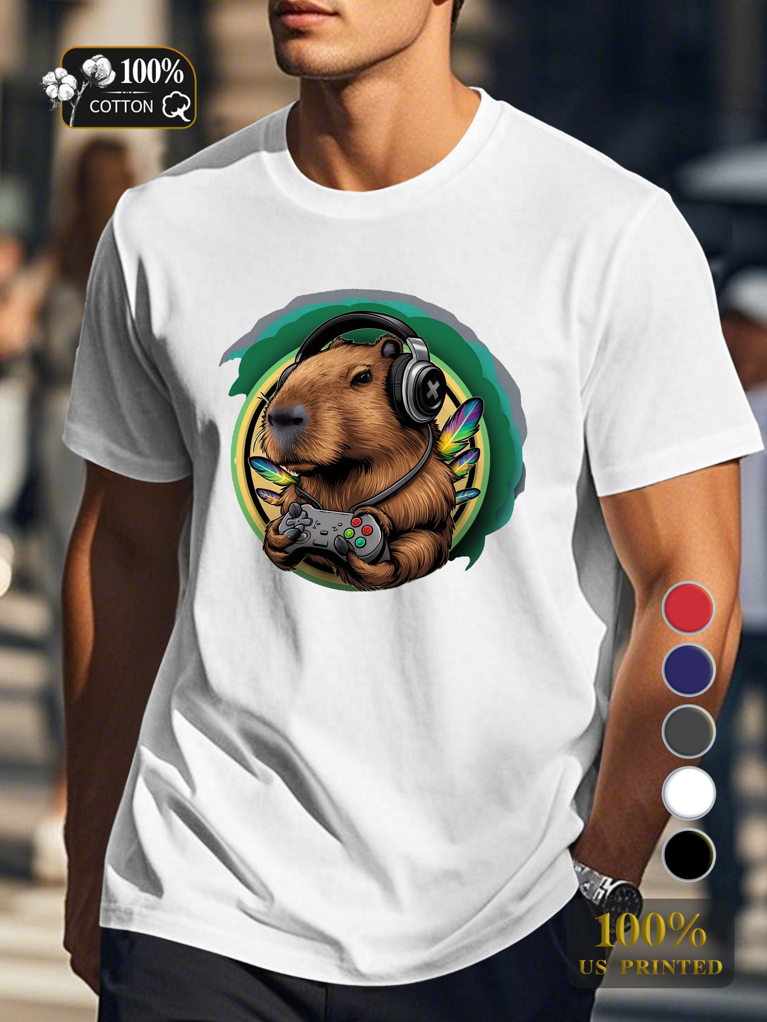 anthropomorphic capybara gaming Men's pure cotton Tshirt Comfort Fit