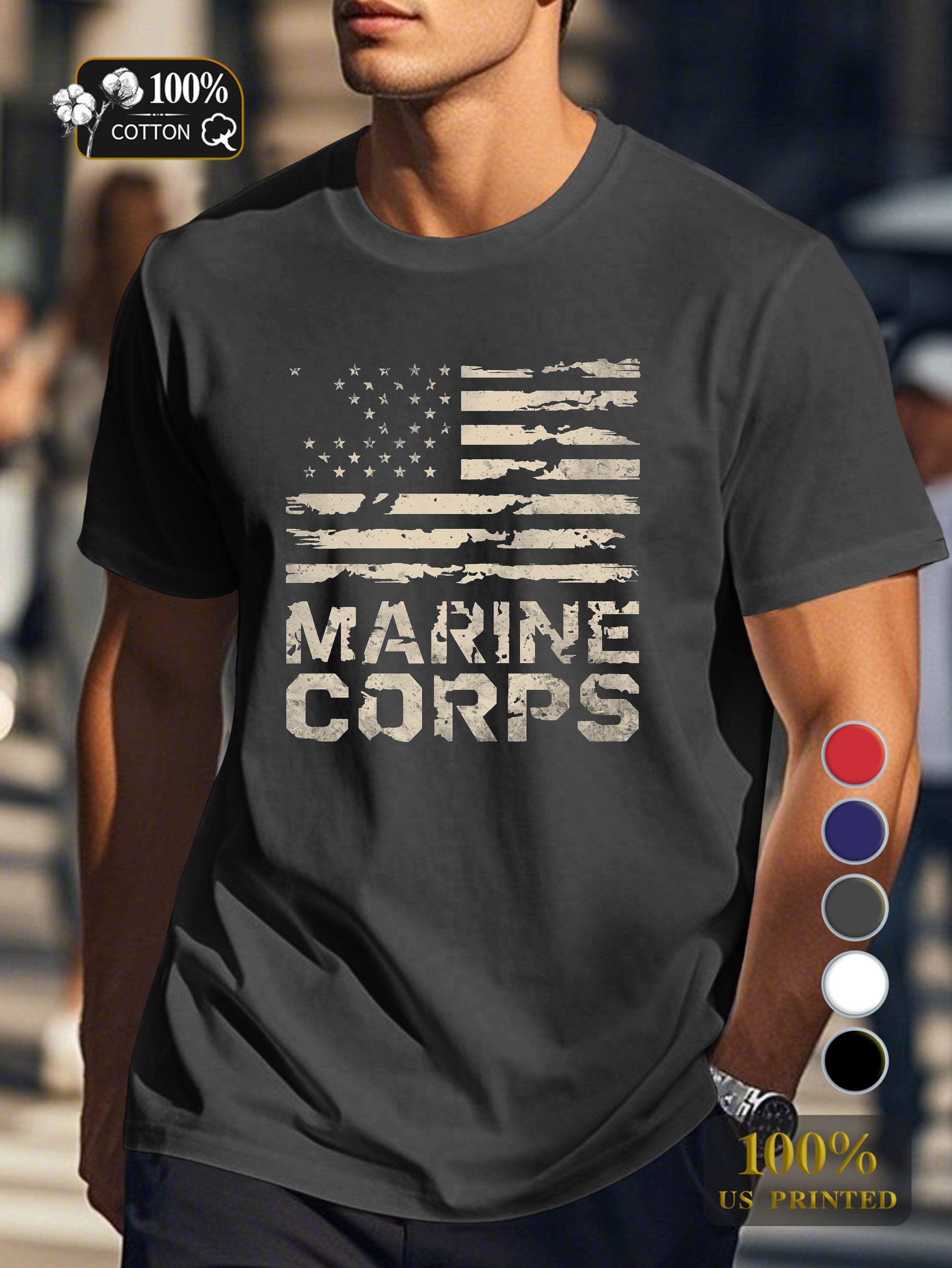 distressed United States flag Men's pure cotton Tshirt Comfort Fit