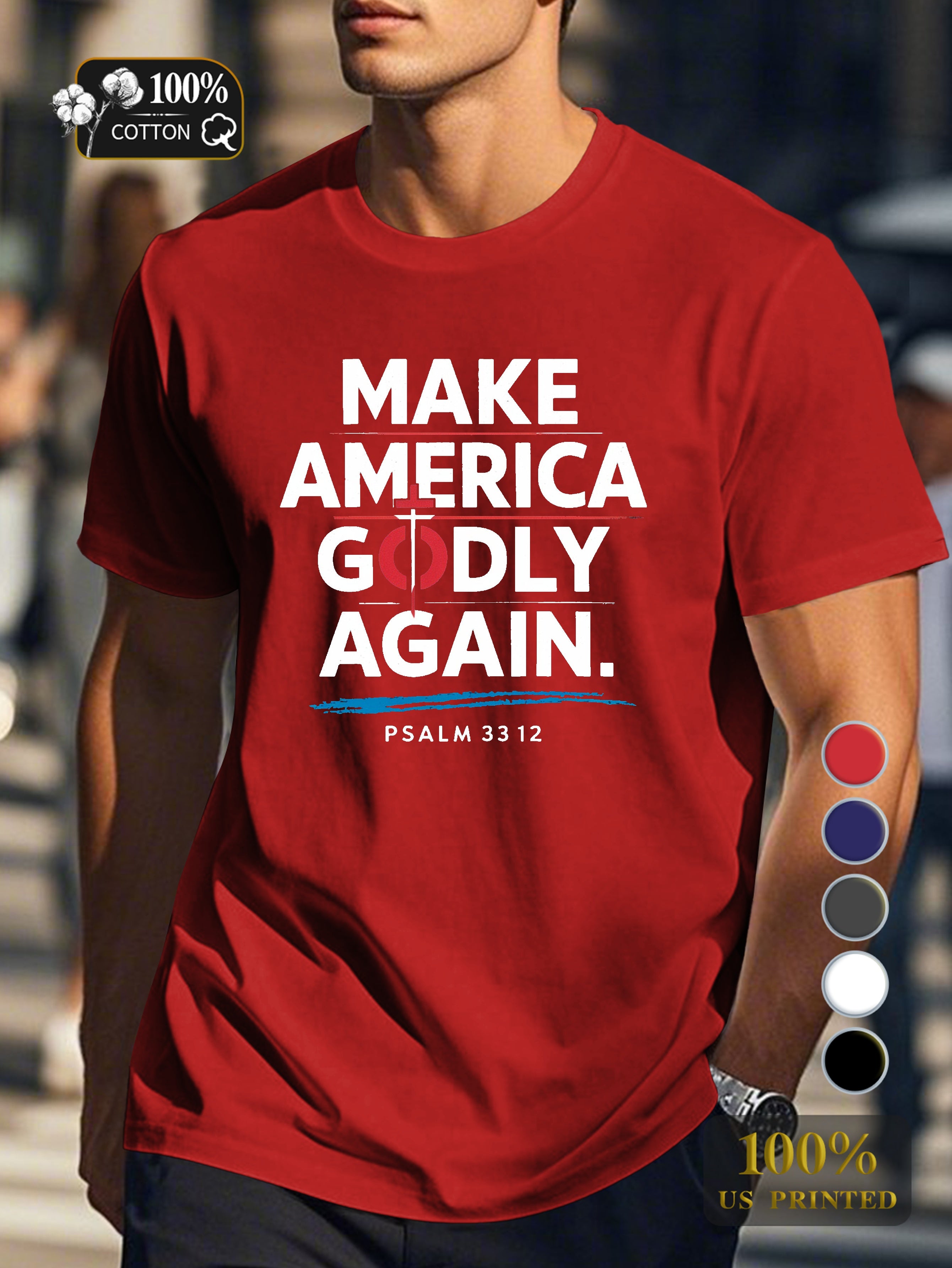 MAKE AMERICA GODLY AGAIN Men's pure cotton Tshirt Comfort Fit