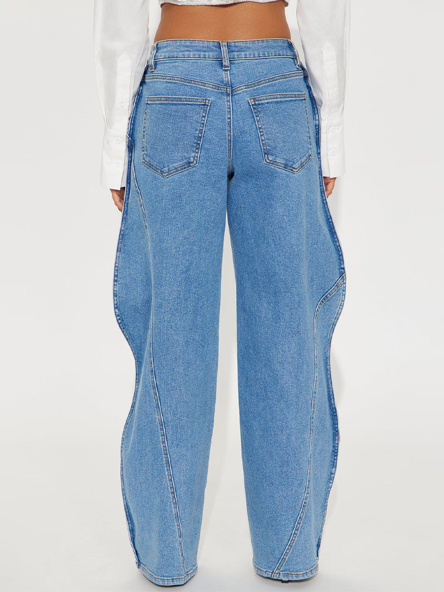 Wave Design Wide Leg Jeans