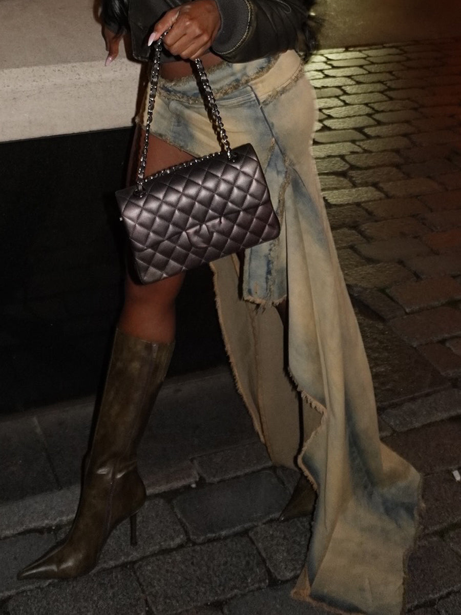 Fashion Gradient Split Stitching Irregular Skirt