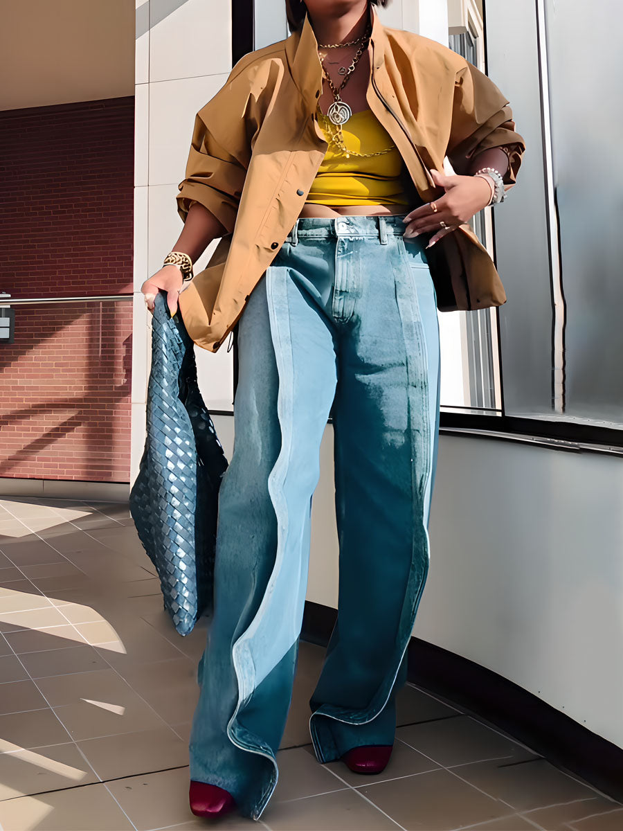 Lapped Seams At Front Wide-leg Jeans